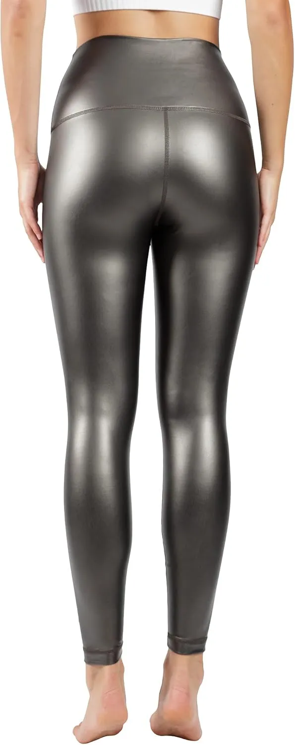 90 Degree By Reflex Super High Waist High Shine Faux Leather Fleece Lined Elastic Free Ankle Leggings