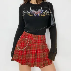 90's Red Plaid Pleated Mini Skirt