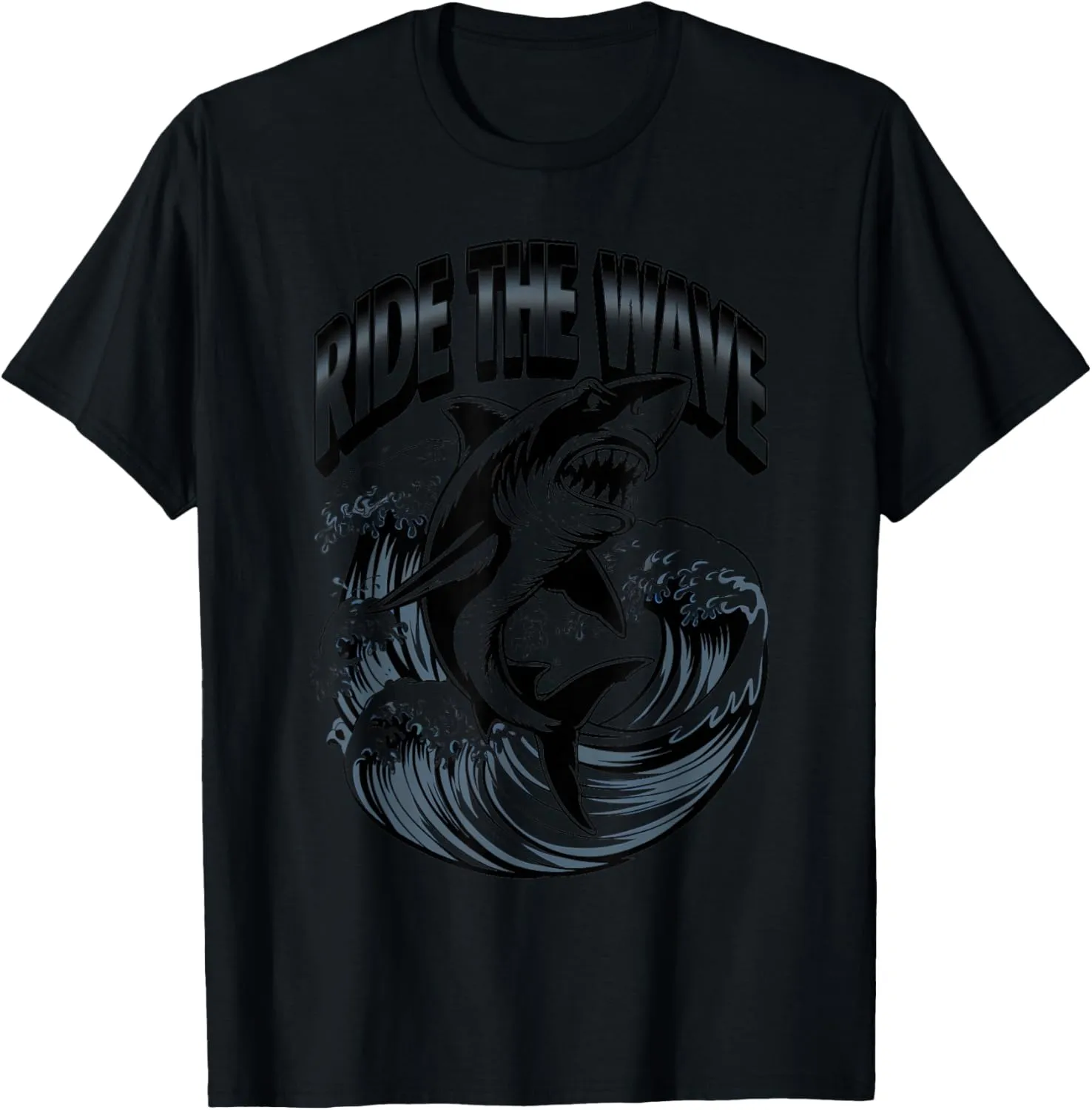 a fierce shark jumping out of the ocean with waves crashing T-Shirt