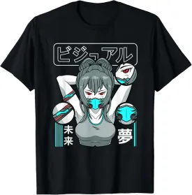 Aesthetic Vaporwave Waifu Anime Mask Girl T-Shirt