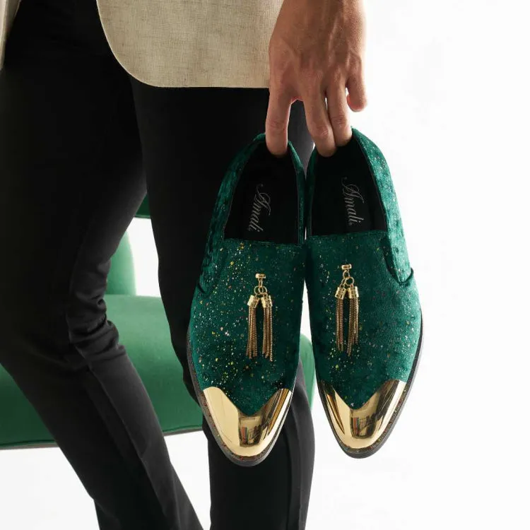 Amali Chaz Green Men's Velvet Smoking Slipper