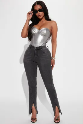 Automatic Love Split Hem Skinny Jeans - Black Wash