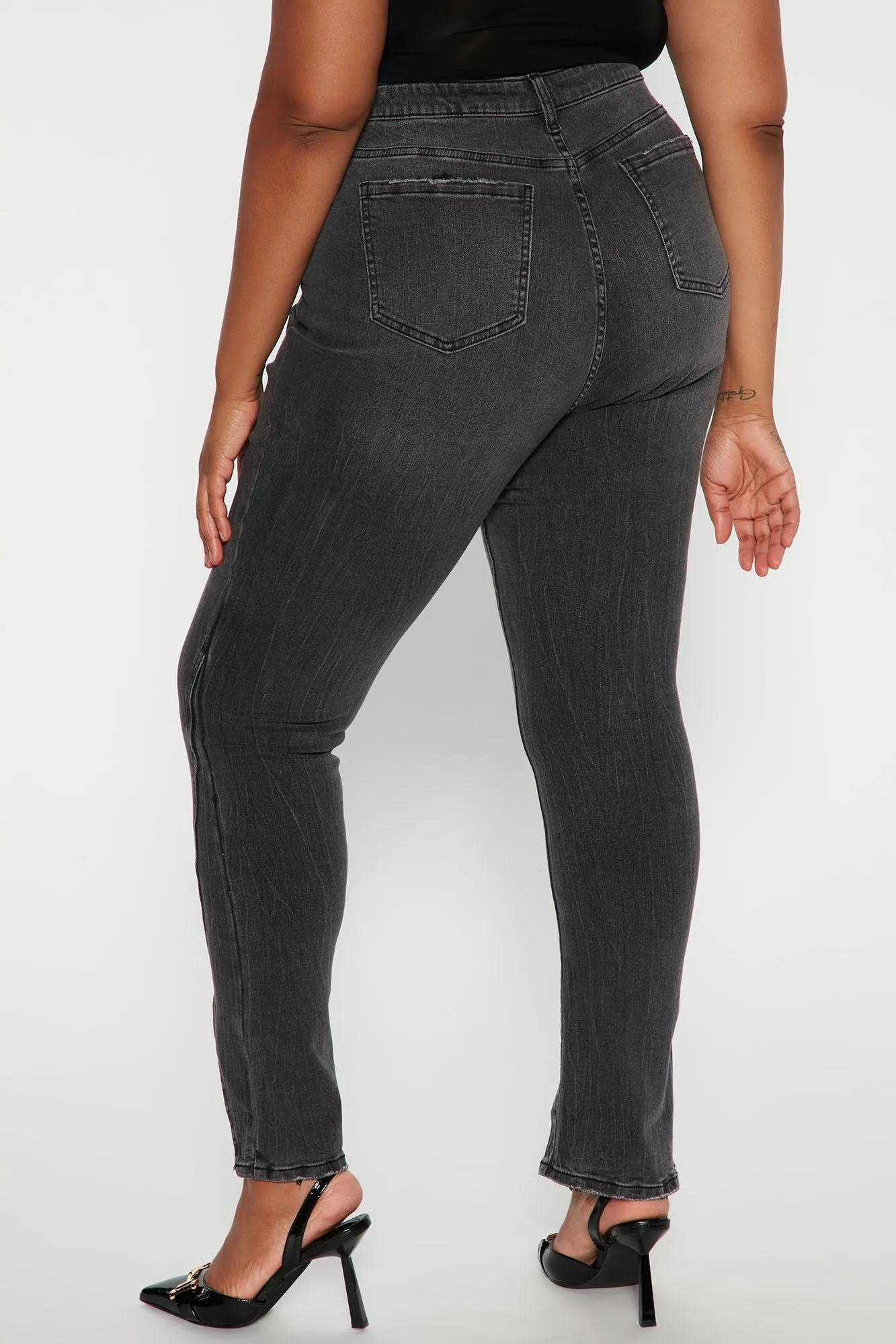 Automatic Love Split Hem Skinny Jeans - Black Wash