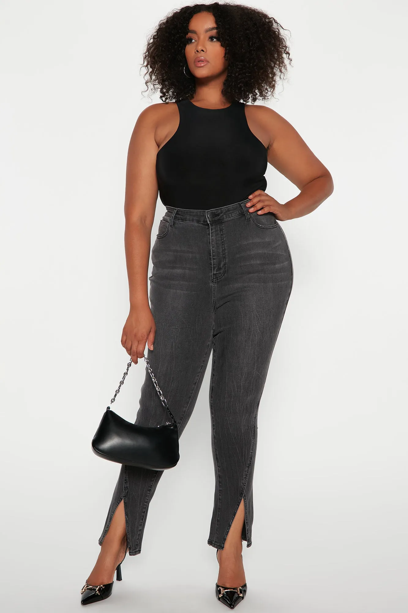 Automatic Love Split Hem Skinny Jeans - Black Wash