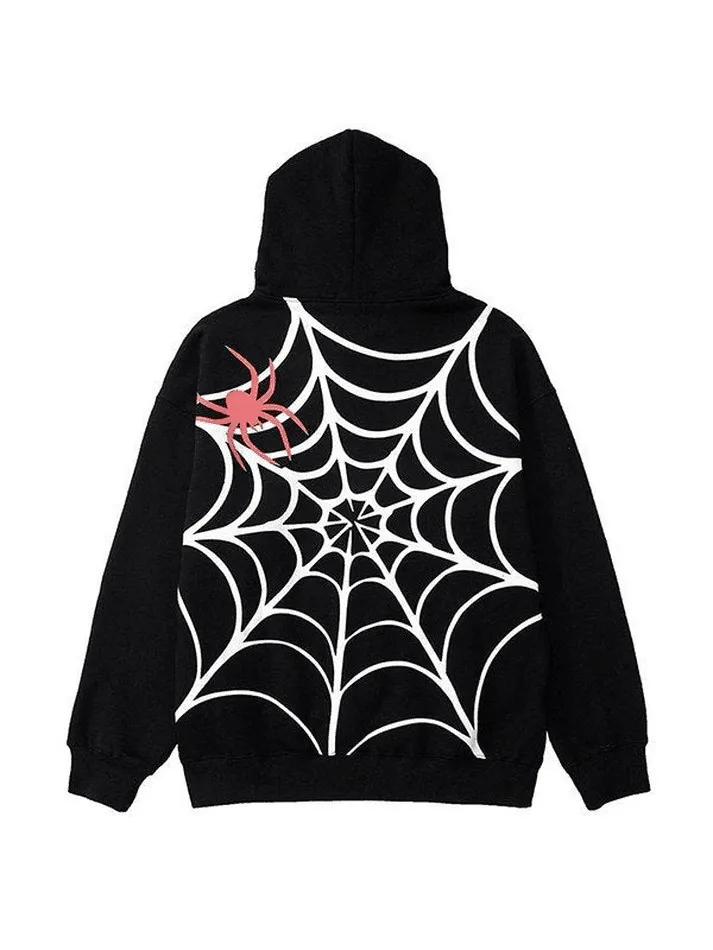 Back To School Sonicelife Unisex Loose Fit Spiderweb Graphic Hoodie