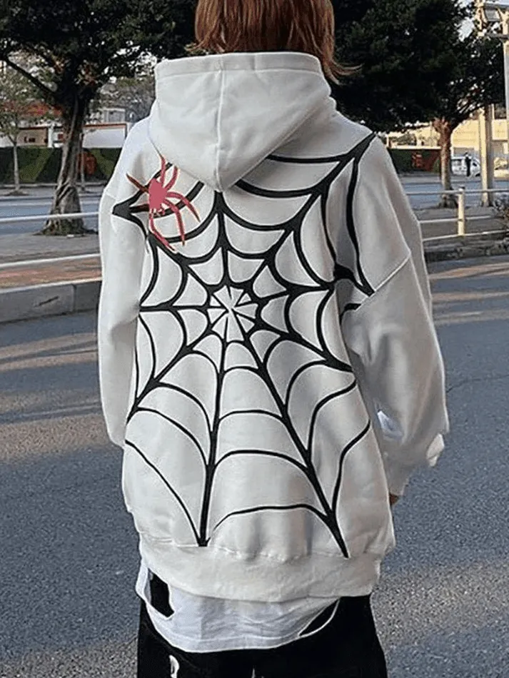 Back To School Sonicelife Unisex Loose Fit Spiderweb Graphic Hoodie