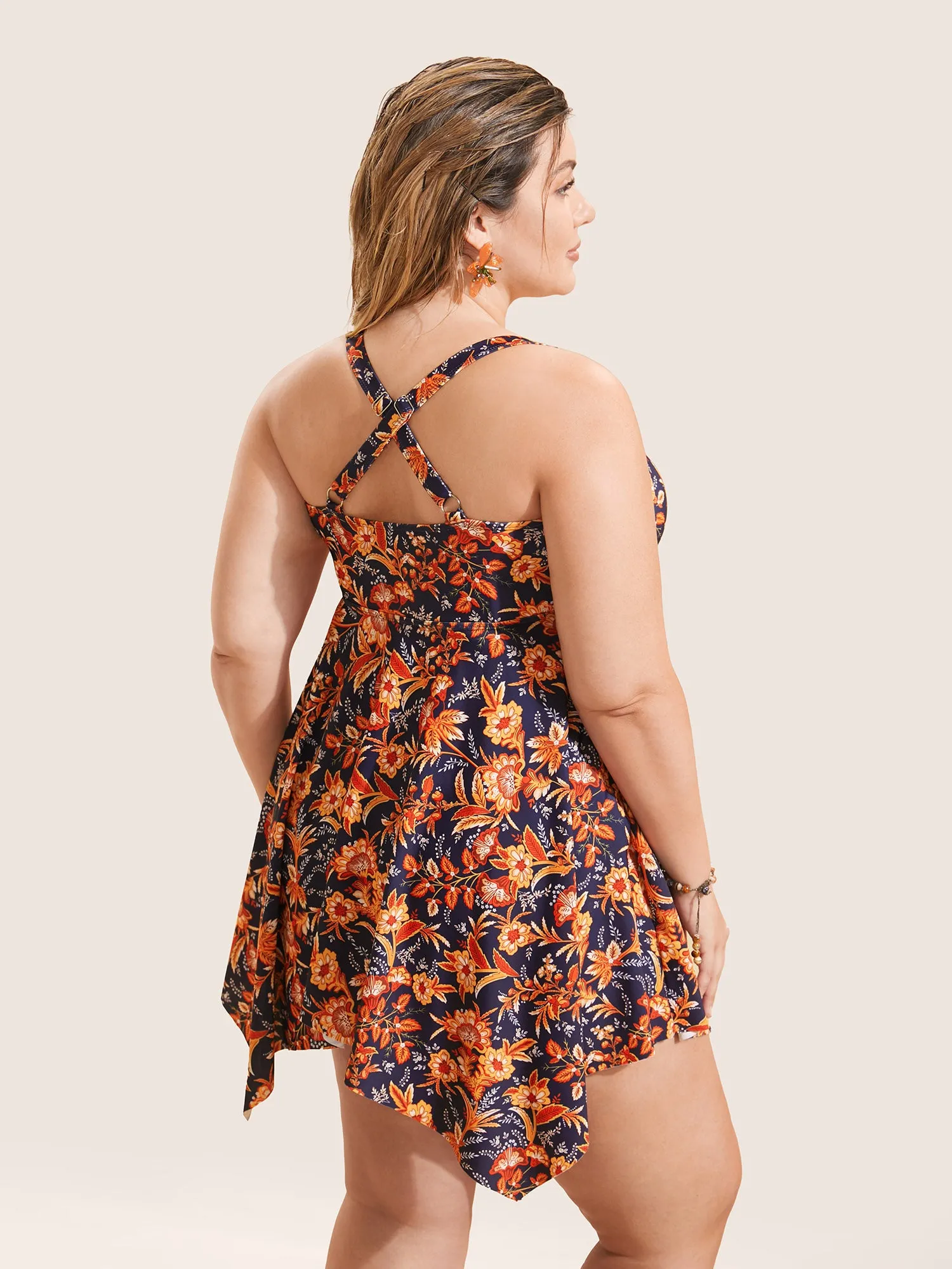 Bandana Print Knotted Asymmetrical Hem Swim Dress