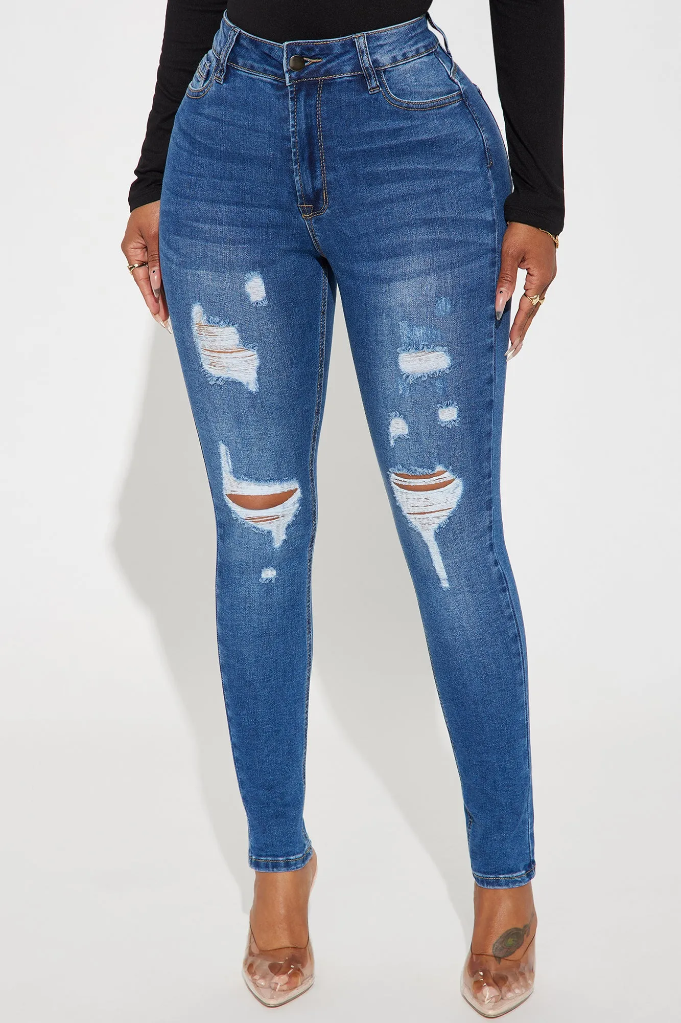 Bea Ripped Booty Lifter Skinny Jeans - Medium Wash