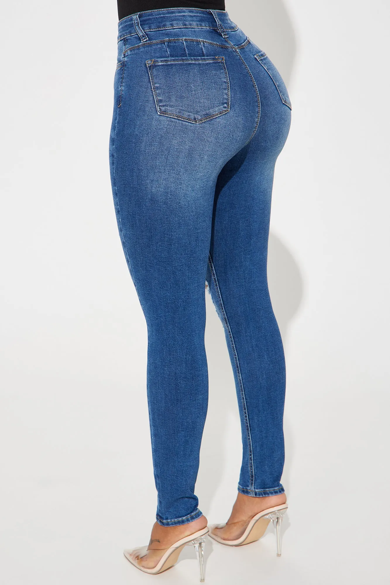 Bea Ripped Booty Lifter Skinny Jeans - Medium Wash