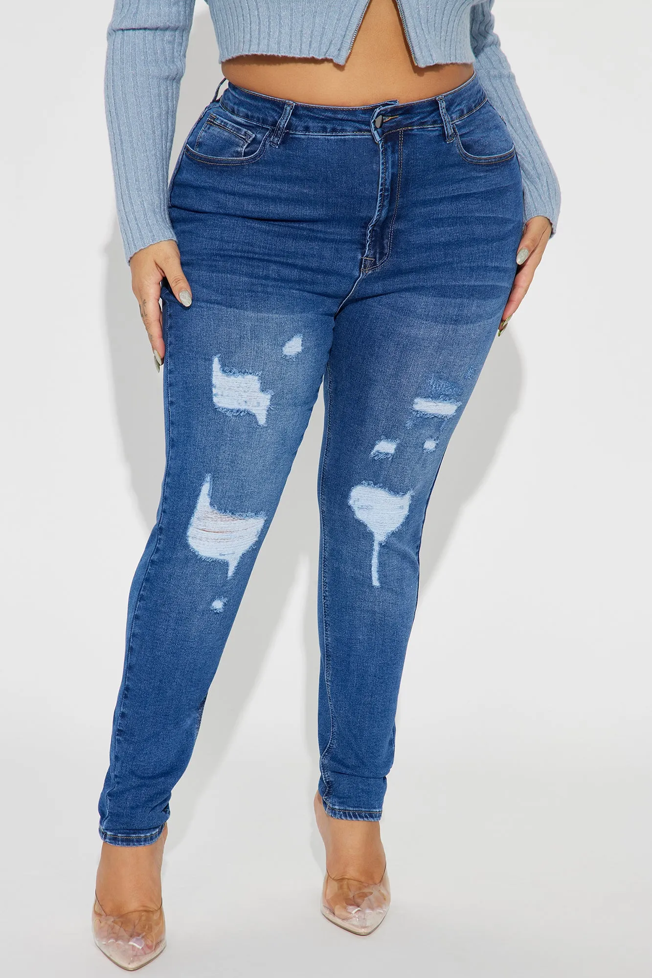 Bea Ripped Booty Lifter Skinny Jeans - Medium Wash