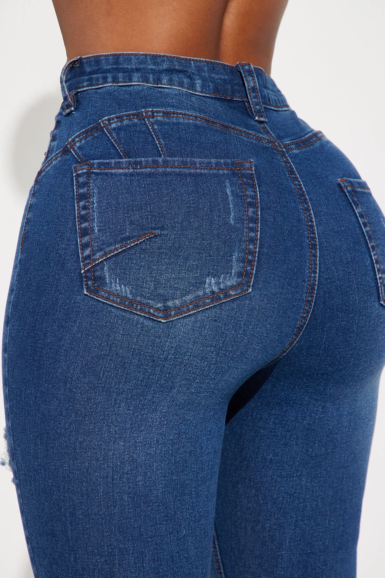 Bedford Booty Sculpting Ripped High Rise Stretch Skinny Jeans - Dark Wash