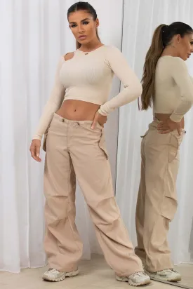 Beige Cargo Pants With Toggle Detail