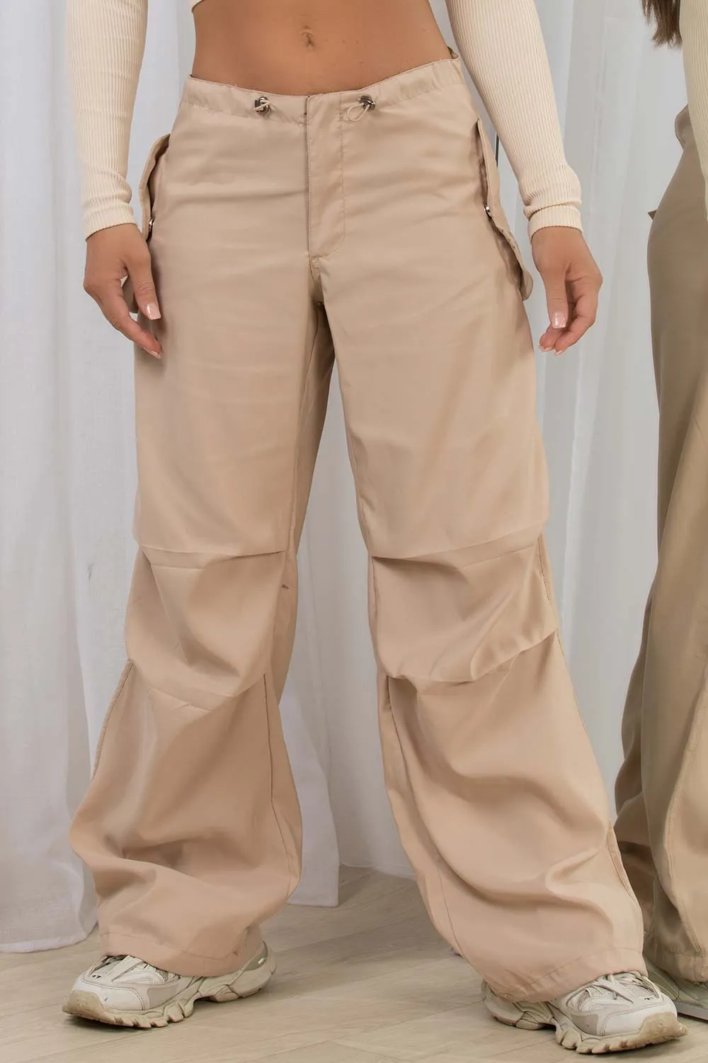Beige Cargo Pants With Toggle Detail