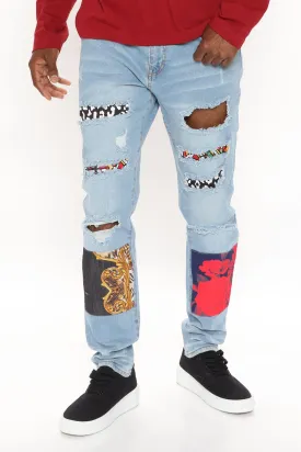 Big Time Patchwork Skinny Jeans - Medium Wash