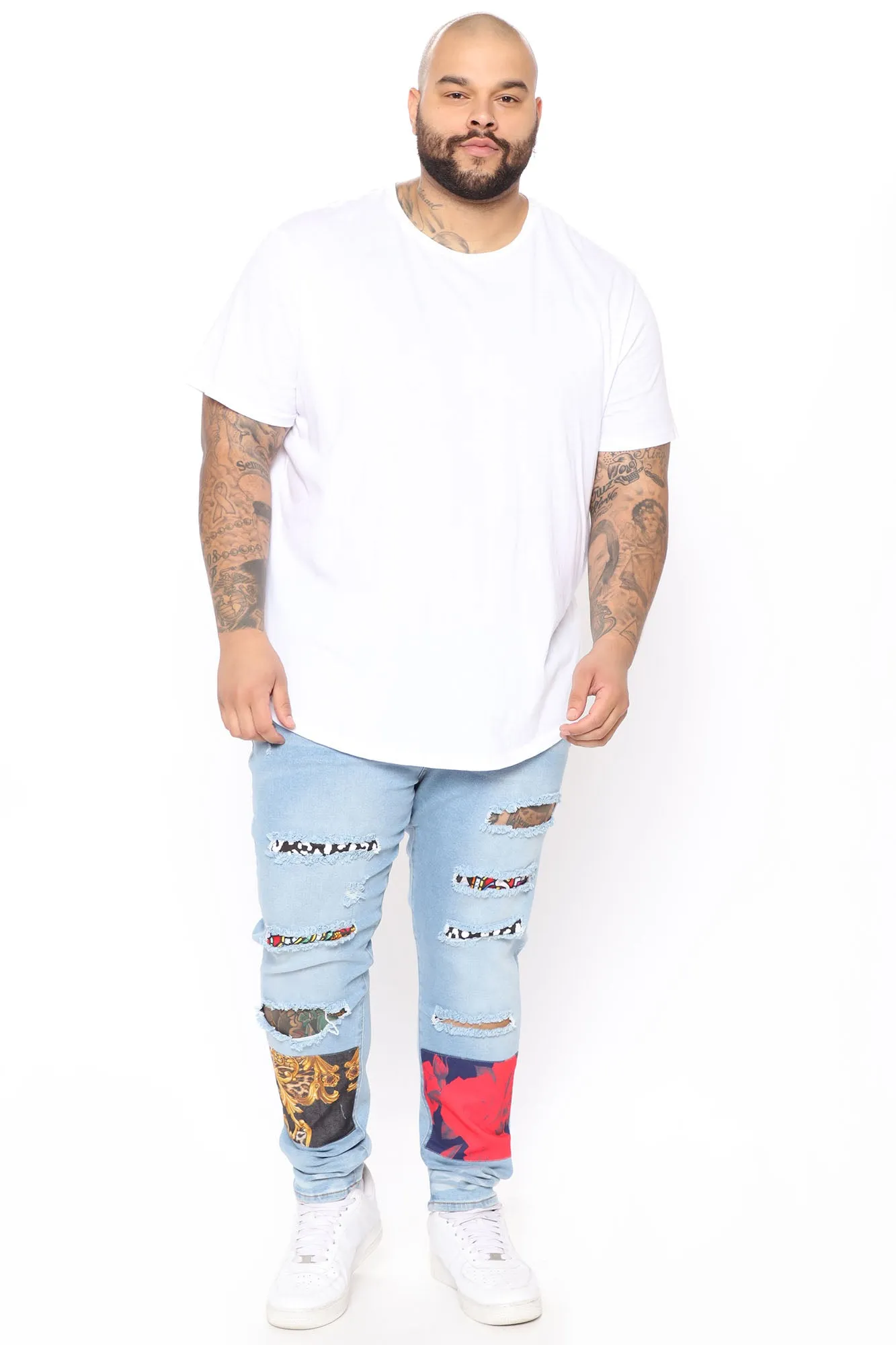 Big Time Patchwork Skinny Jeans - Medium Wash