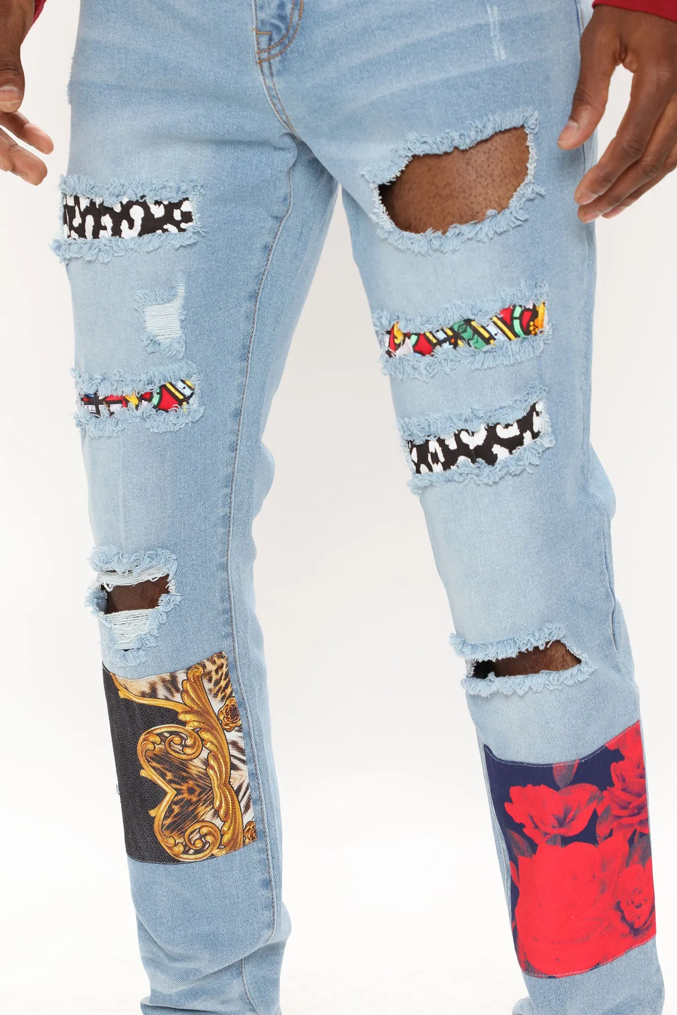 Big Time Patchwork Skinny Jeans - Medium Wash