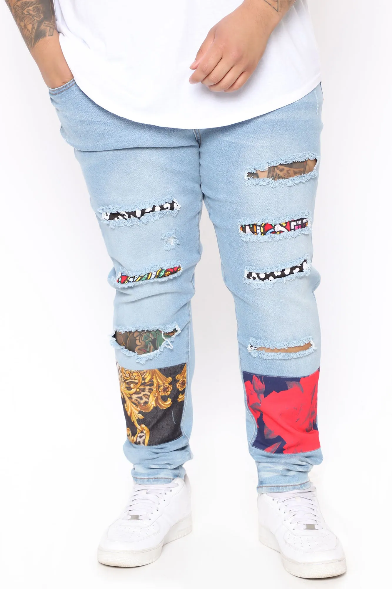 Big Time Patchwork Skinny Jeans - Medium Wash