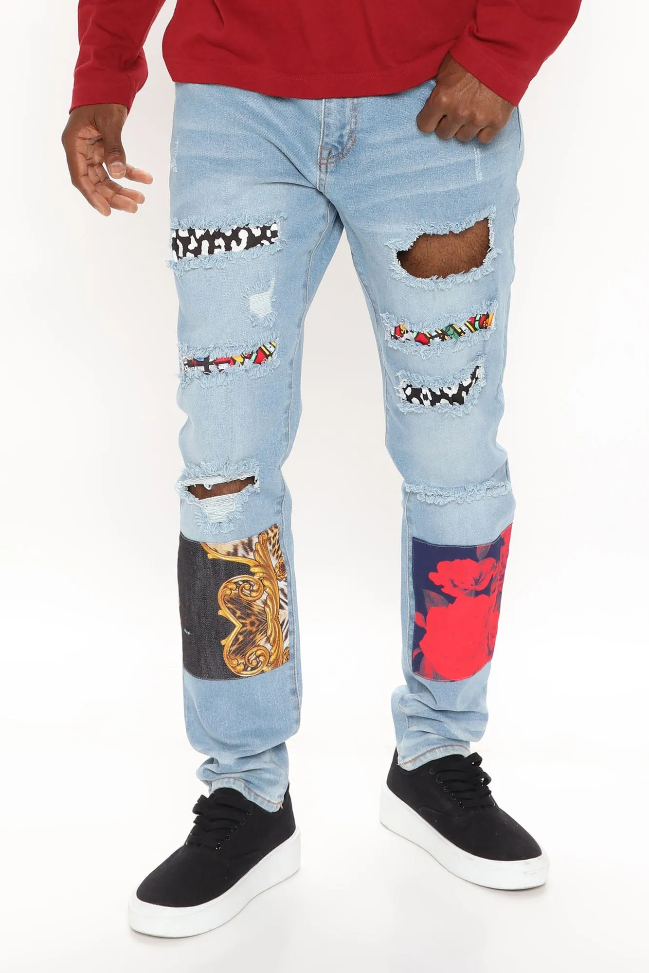Big Time Patchwork Skinny Jeans - Medium Wash