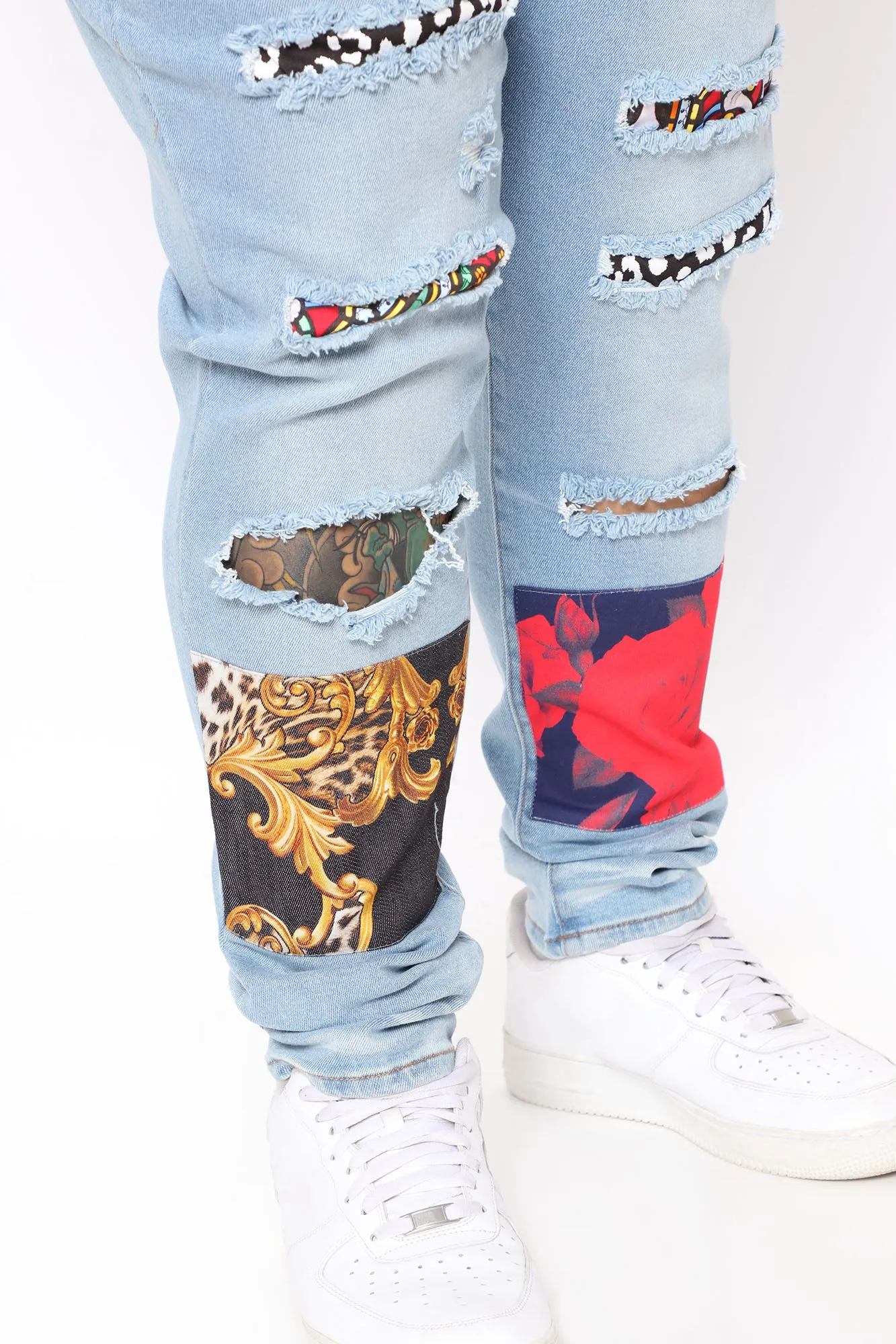 Big Time Patchwork Skinny Jeans - Medium Wash