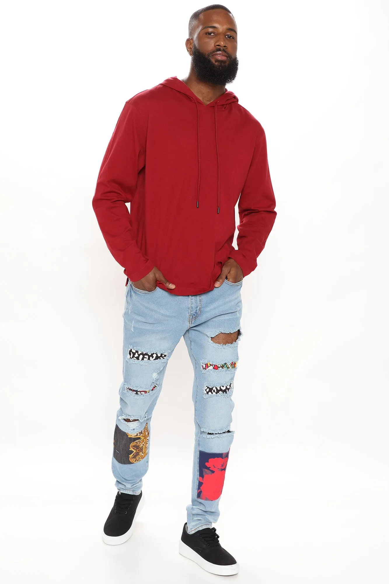 Big Time Patchwork Skinny Jeans - Medium Wash
