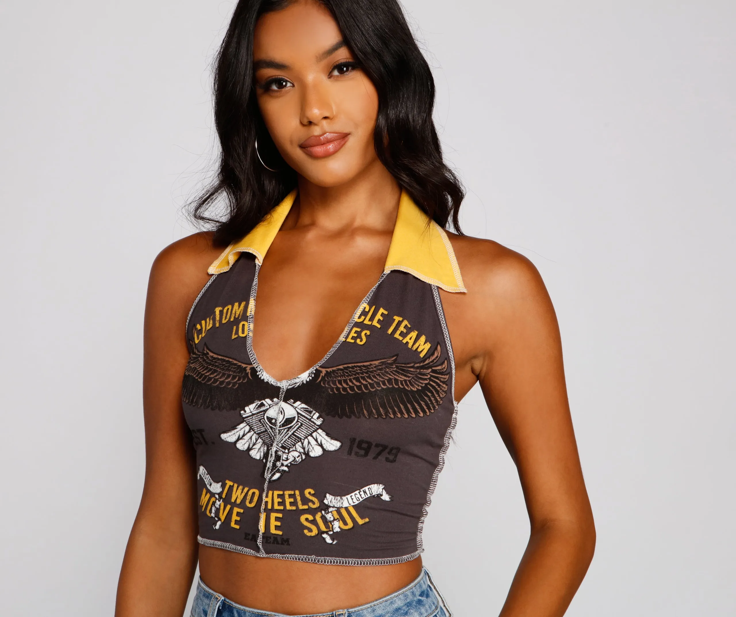 Biker Babe Graphic Halter Crop Top
