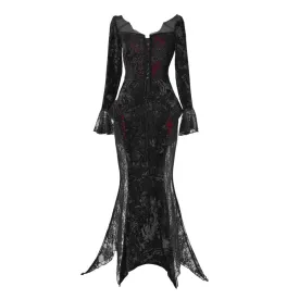 [Blood Supply] Scarlet Romance Gothic Velvet Long-Sleeve Mermaid Dress