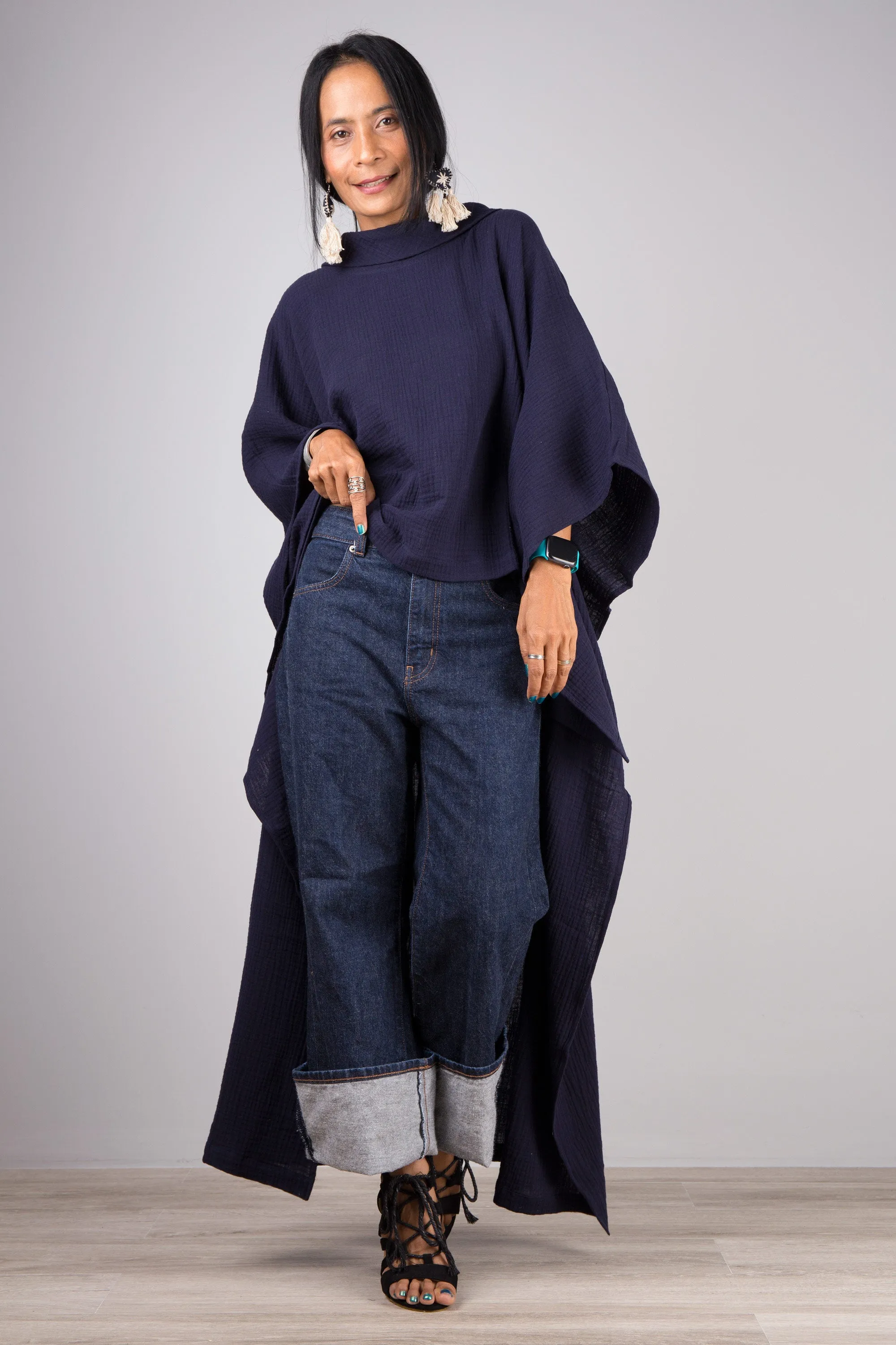 Blue Cotton Gauze Kaftan top