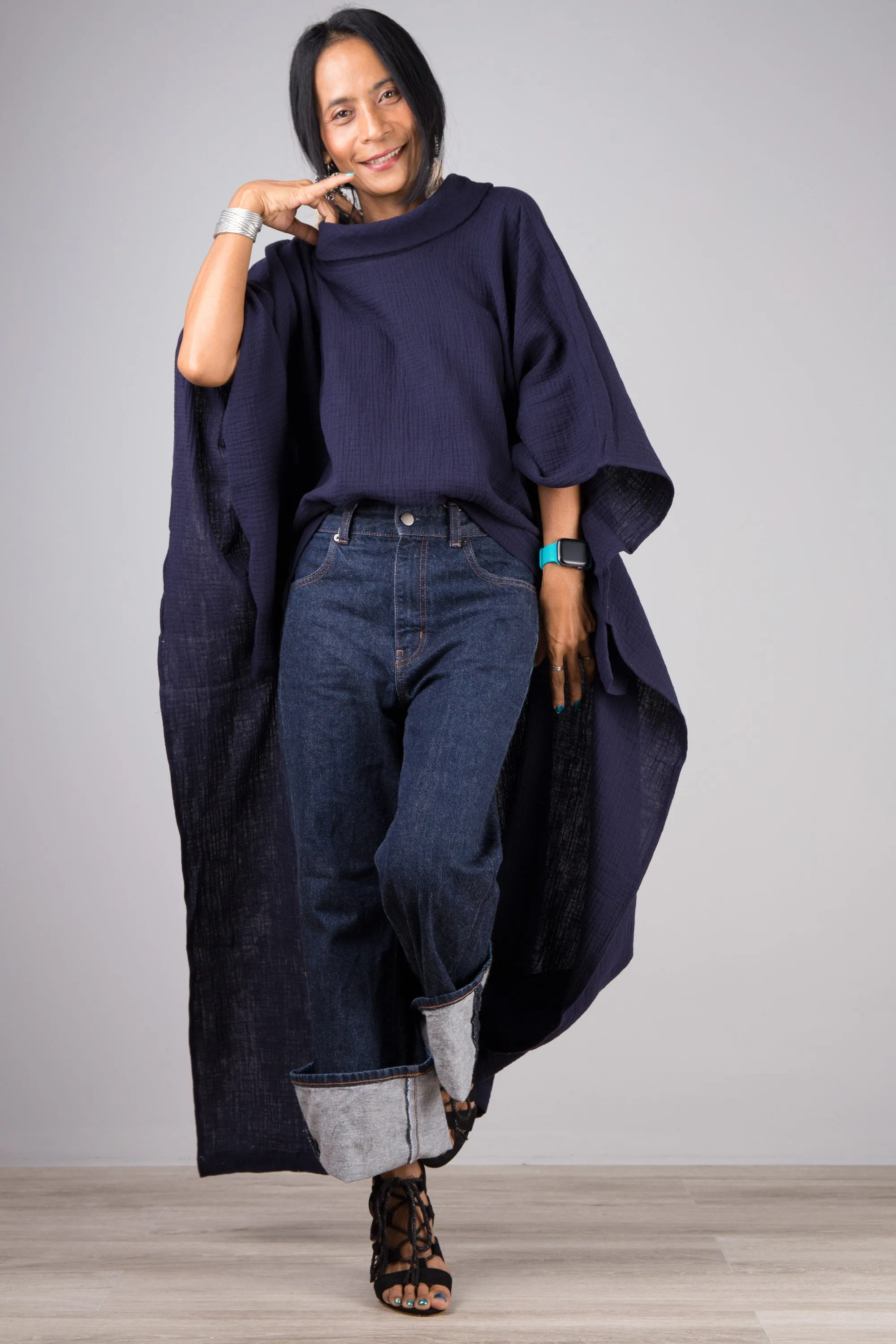 Blue Cotton Gauze Kaftan top