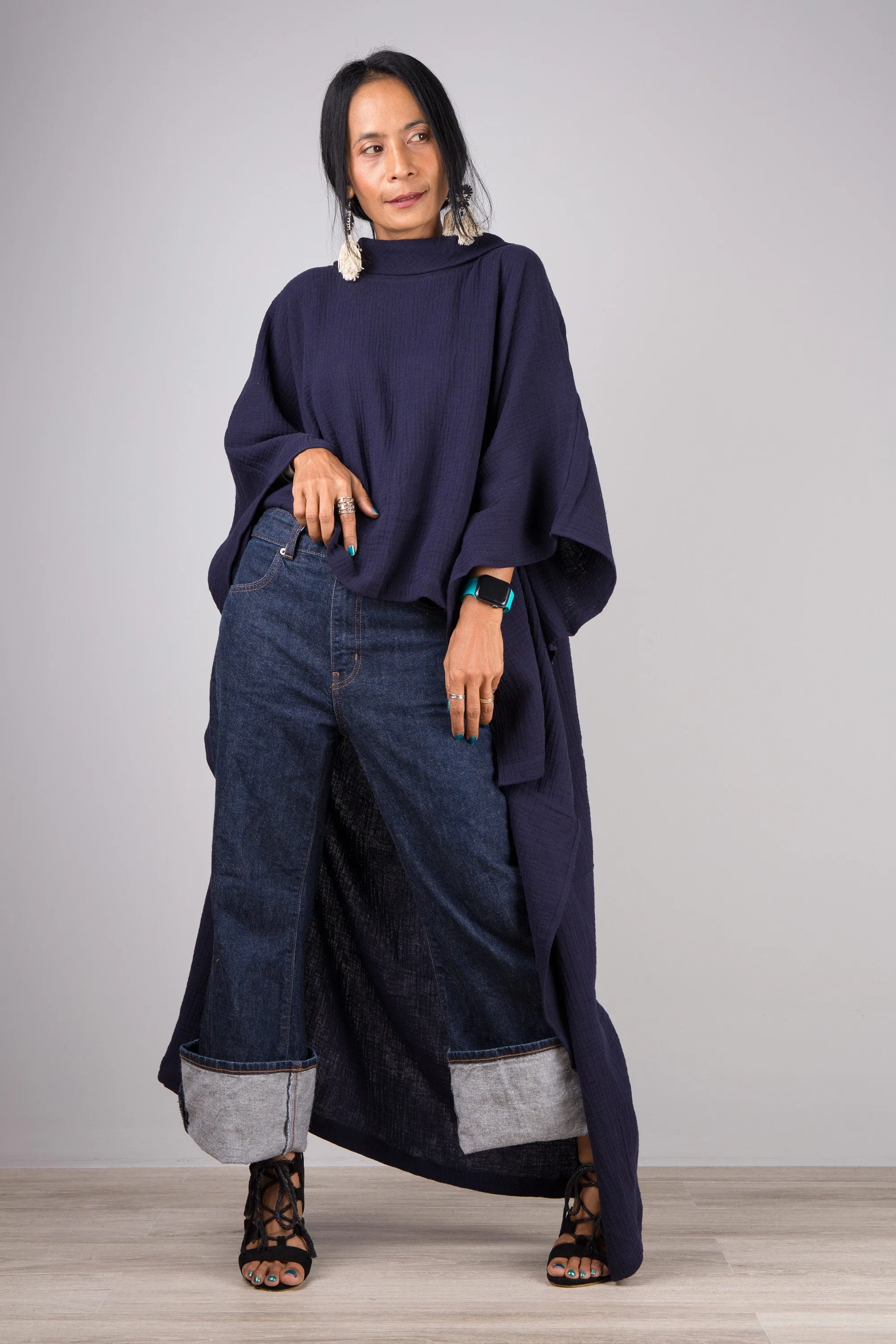 Blue Cotton Gauze Kaftan top