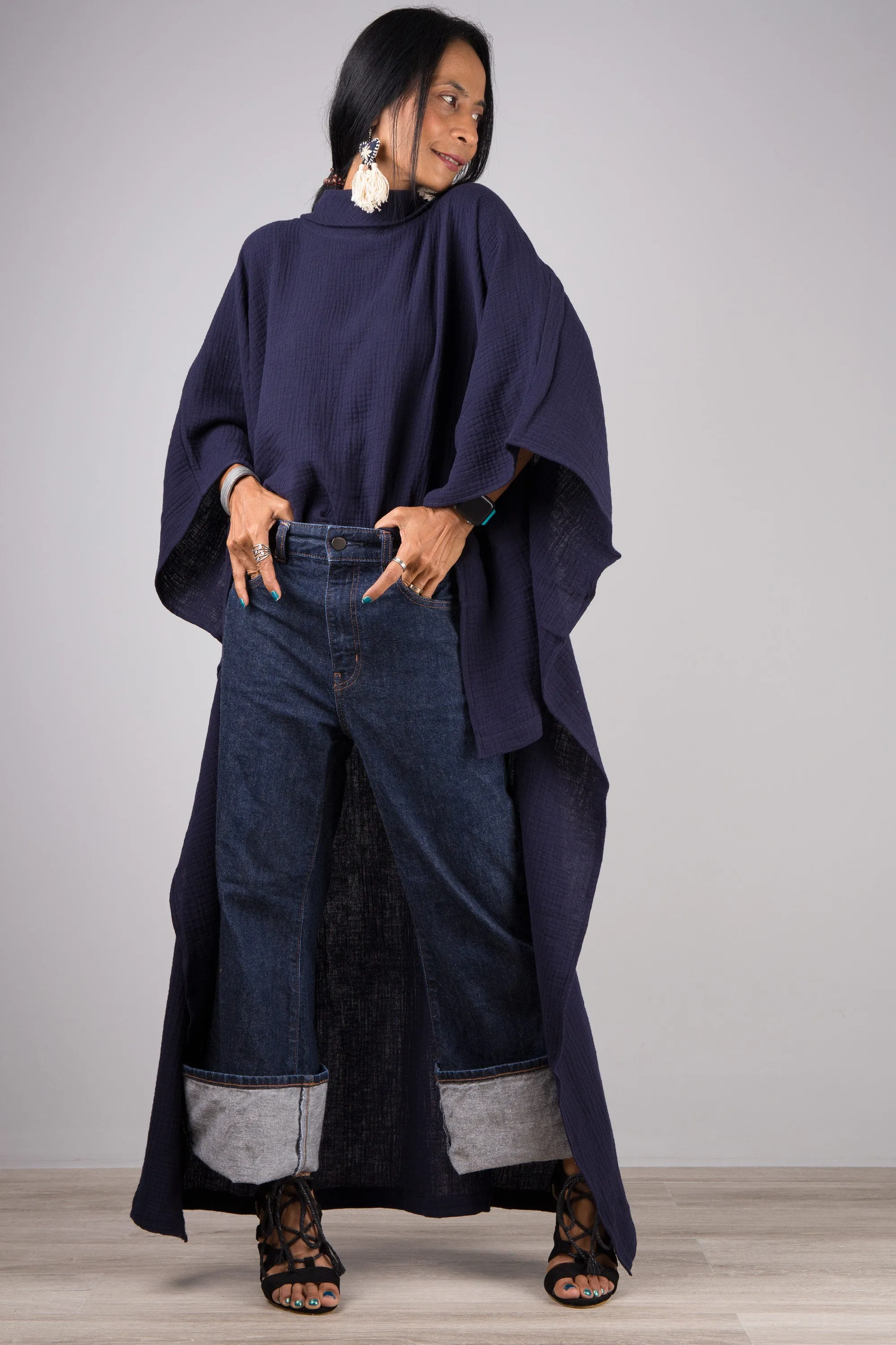 Blue Cotton Gauze Kaftan top