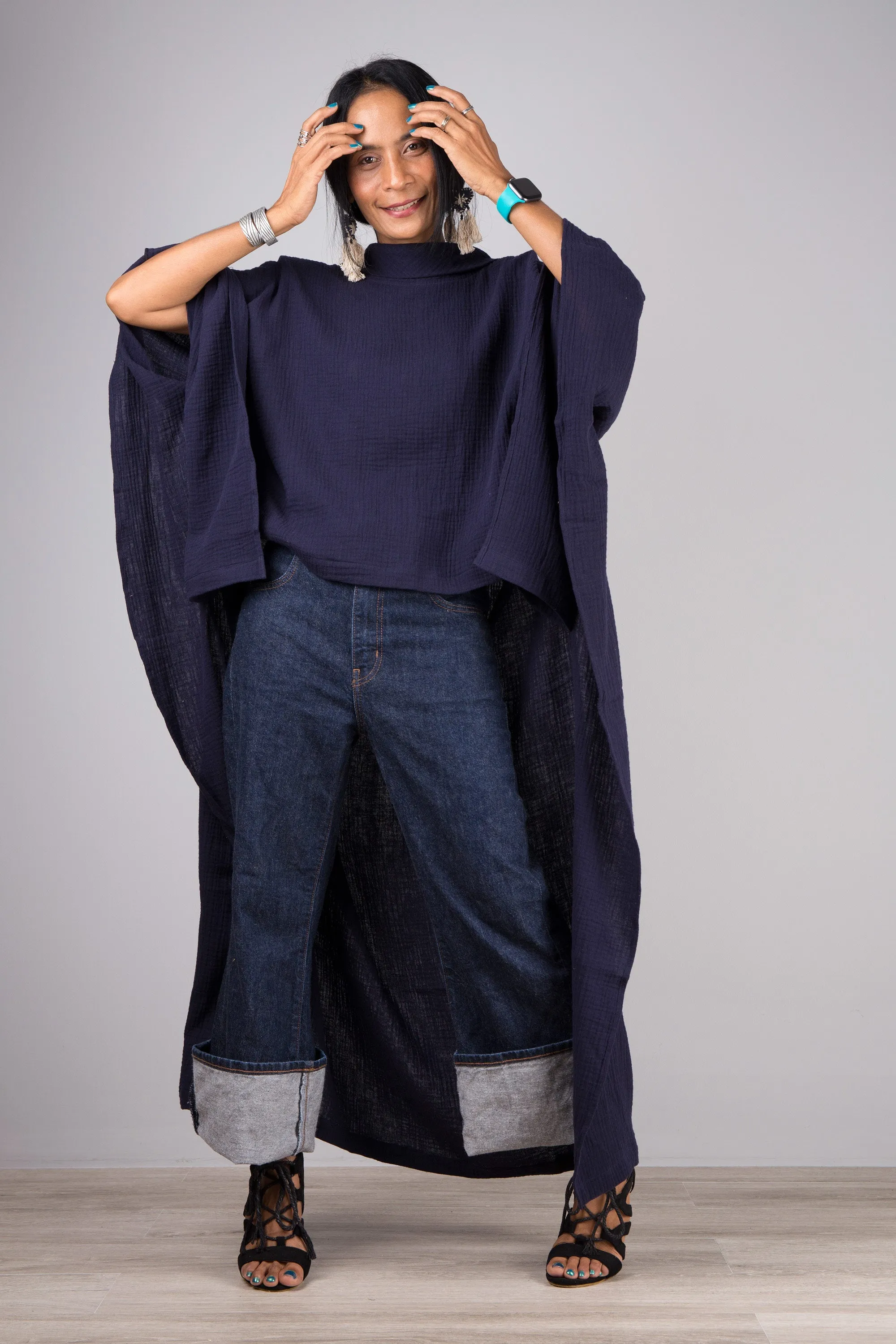 Blue Cotton Gauze Kaftan top