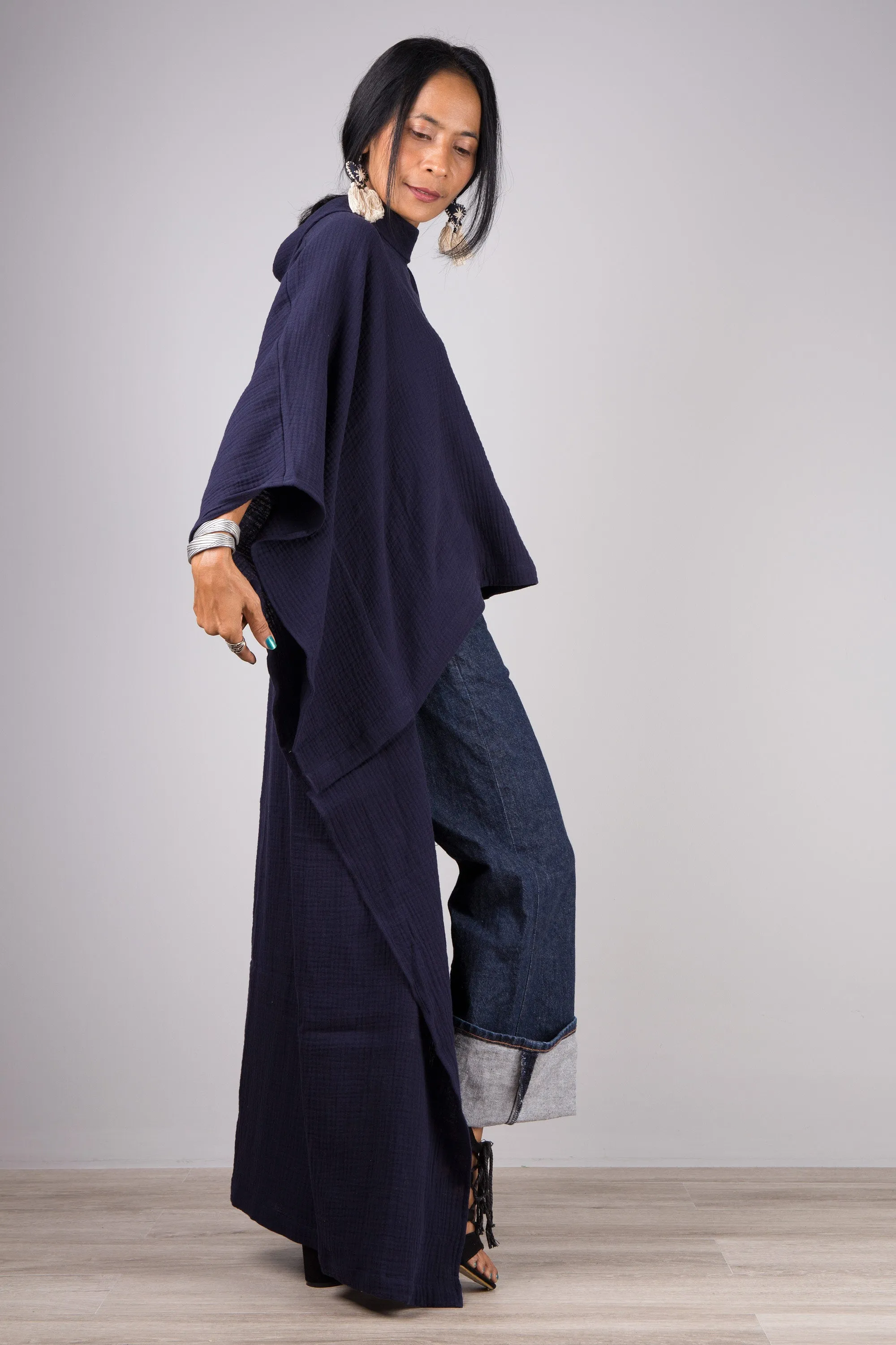 Blue Cotton Gauze Kaftan top