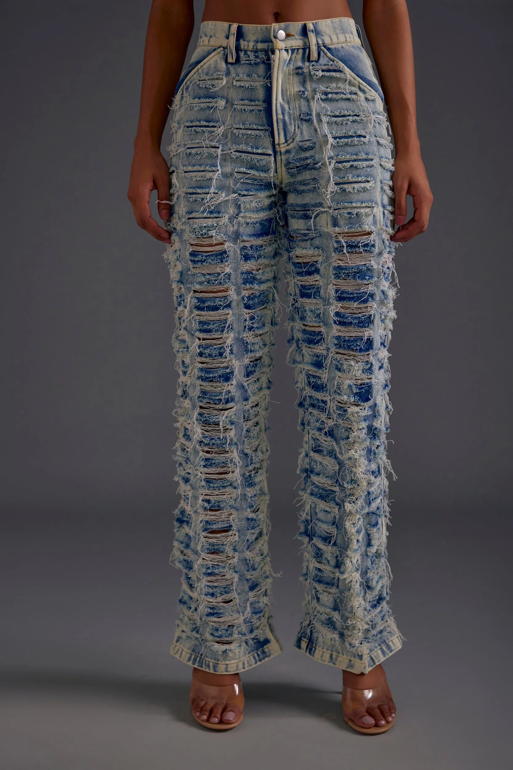 Blue Distressed Denim Jacket and Jeans Set