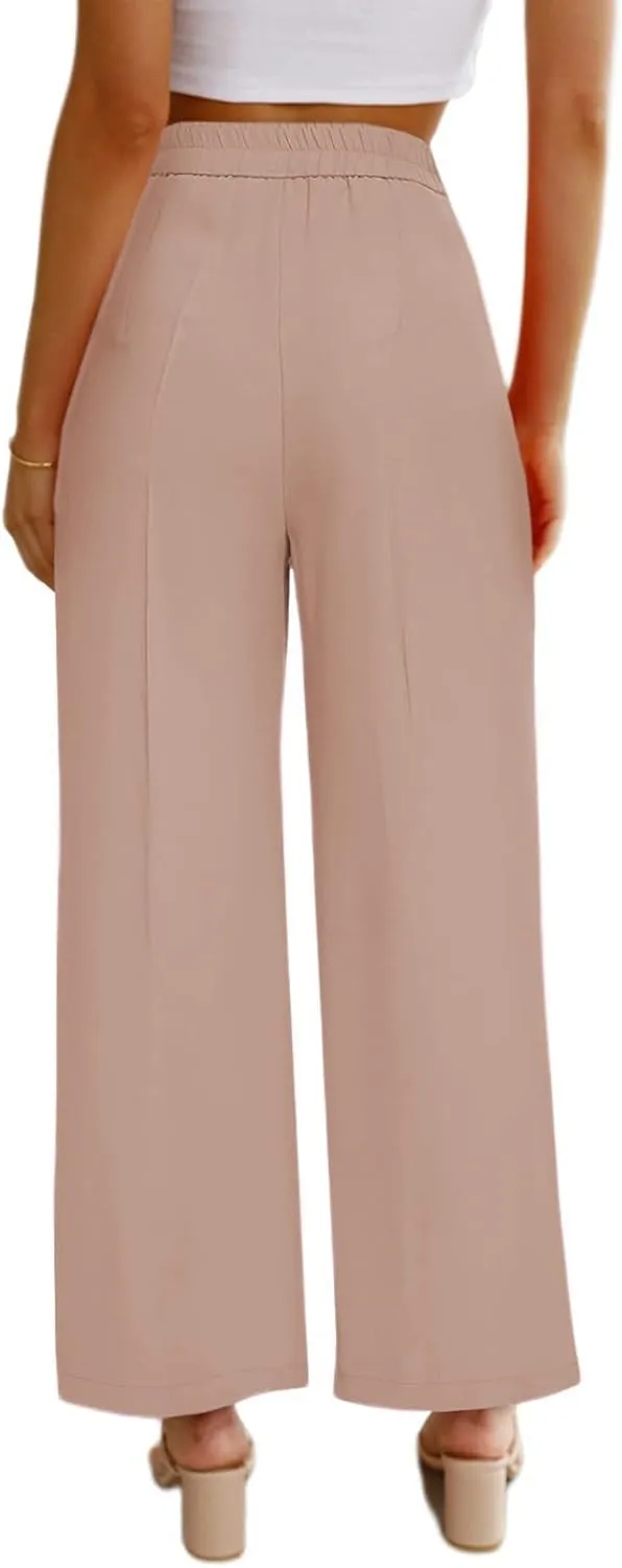 Business Golf Pants for Women, Casual High Waist Wide Leg Straight Fit Dress Pants, Summer Spring Button-up Work Trousers
