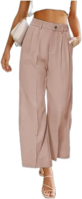 Business Golf Pants for Women, Casual High Waist Wide Leg Straight Fit Dress Pants, Summer Spring Button-up Work Trousers