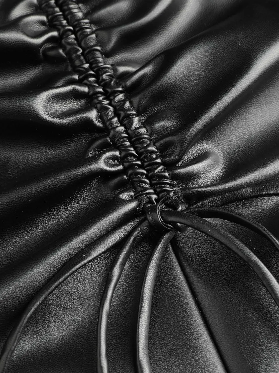 CIDER Faux Leather High Waist Drawstring Split Maxi Skirt