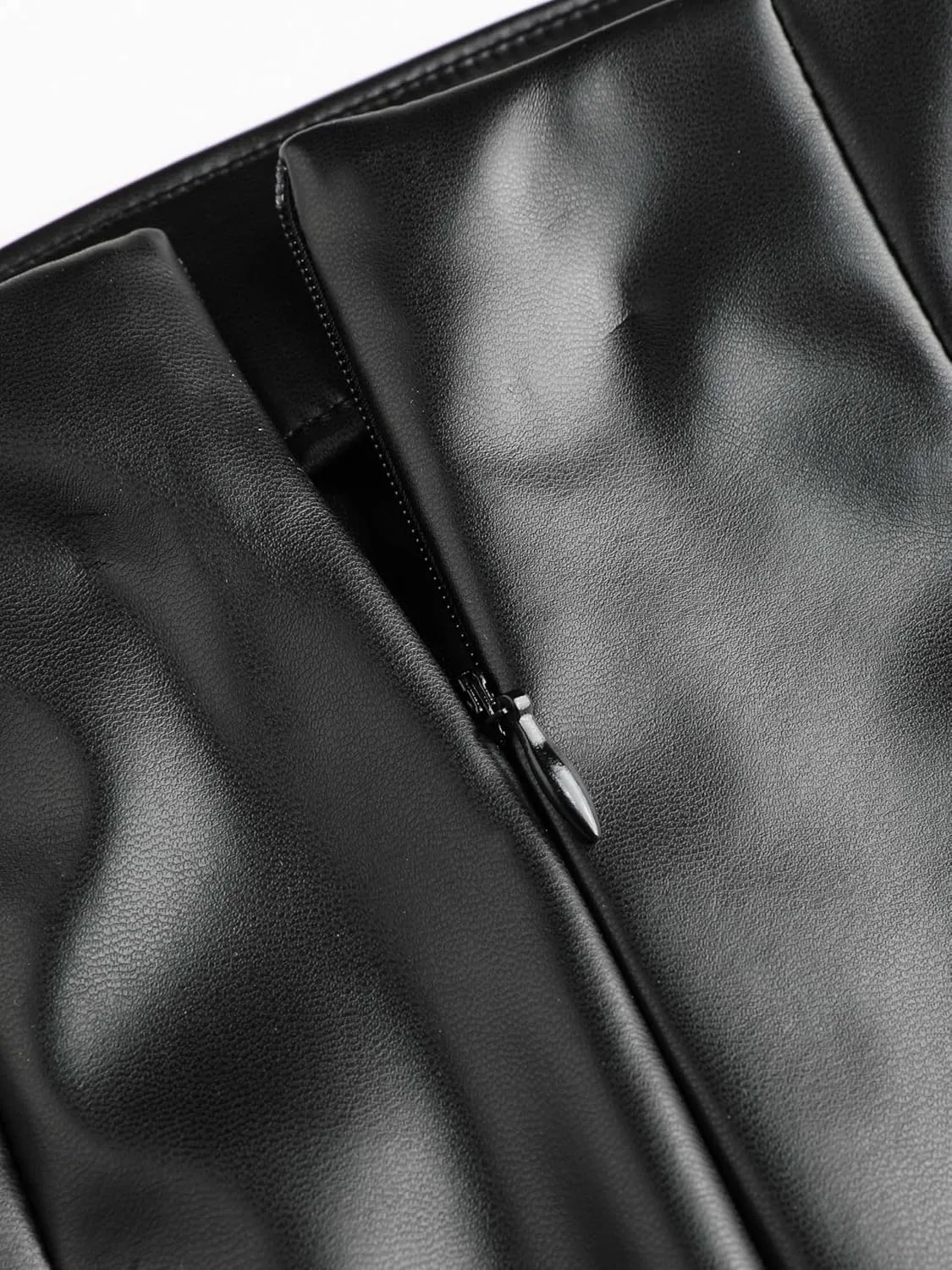 CIDER Faux Leather High Waist Drawstring Split Maxi Skirt
