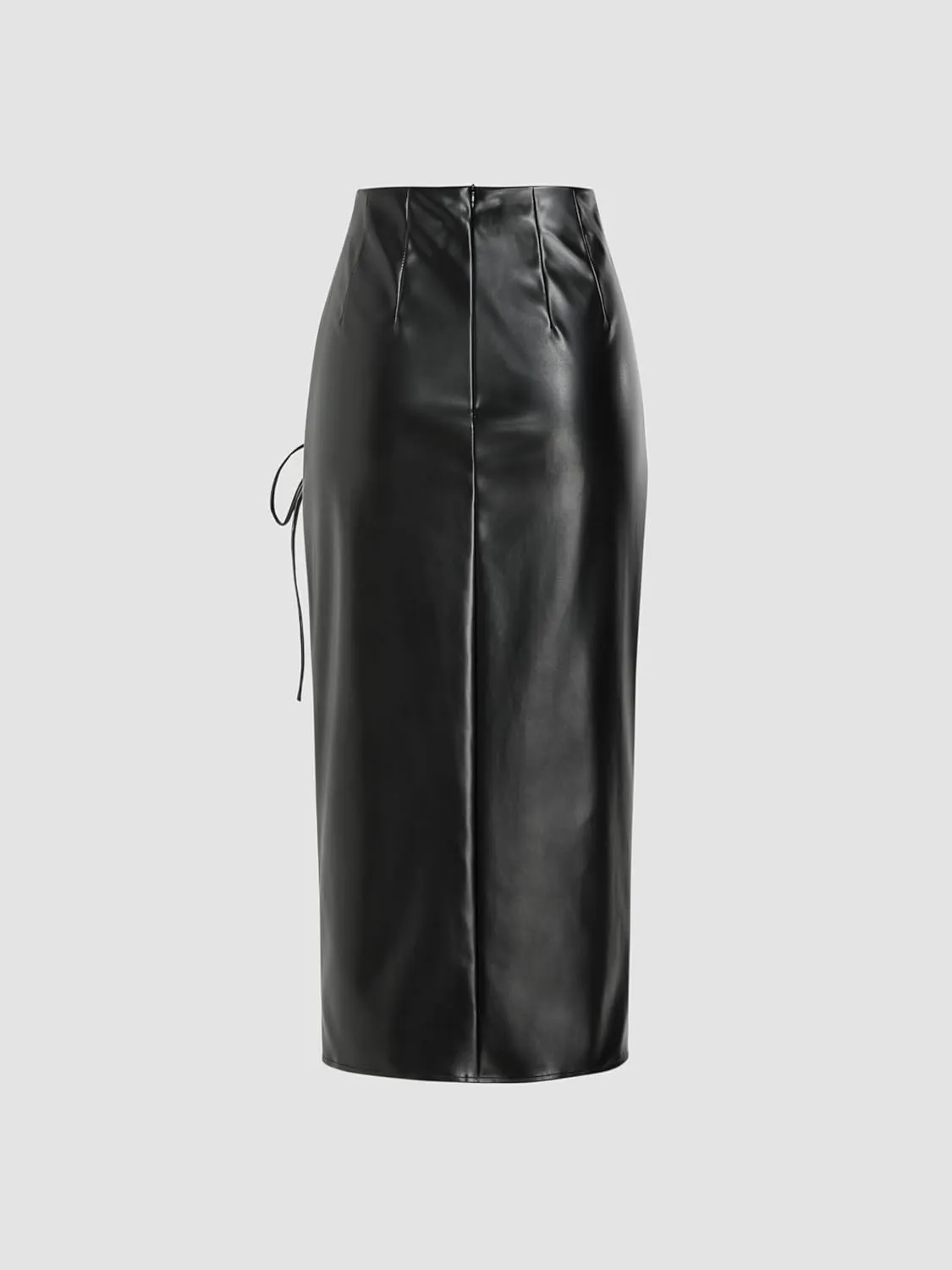 CIDER Faux Leather High Waist Drawstring Split Maxi Skirt