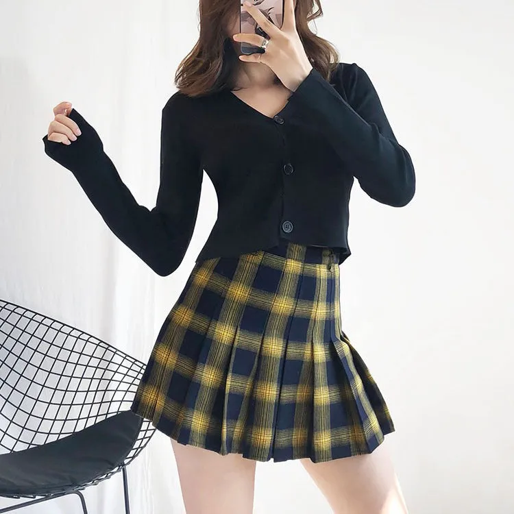 CLEARANCE / Cute Lattice Pleated Skirt for Women / High Waist Female Short Skirt