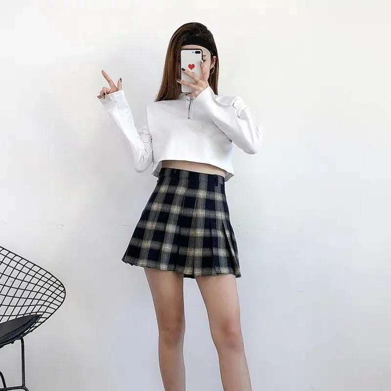 CLEARANCE / Cute Lattice Pleated Skirt for Women / High Waist Female Short Skirt