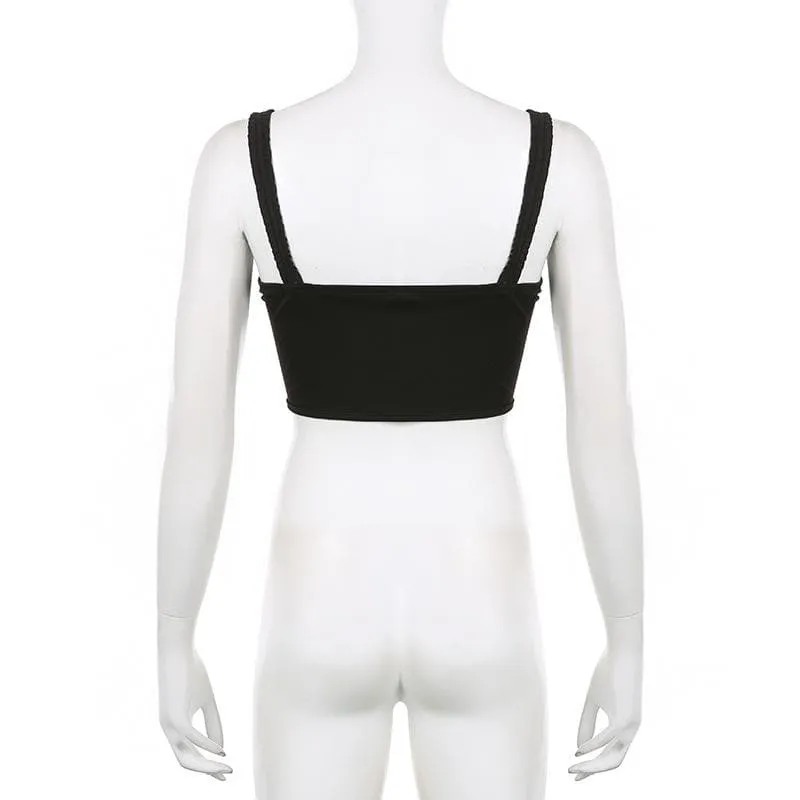 Corset solid v neck o ring backless sleeveless crop top