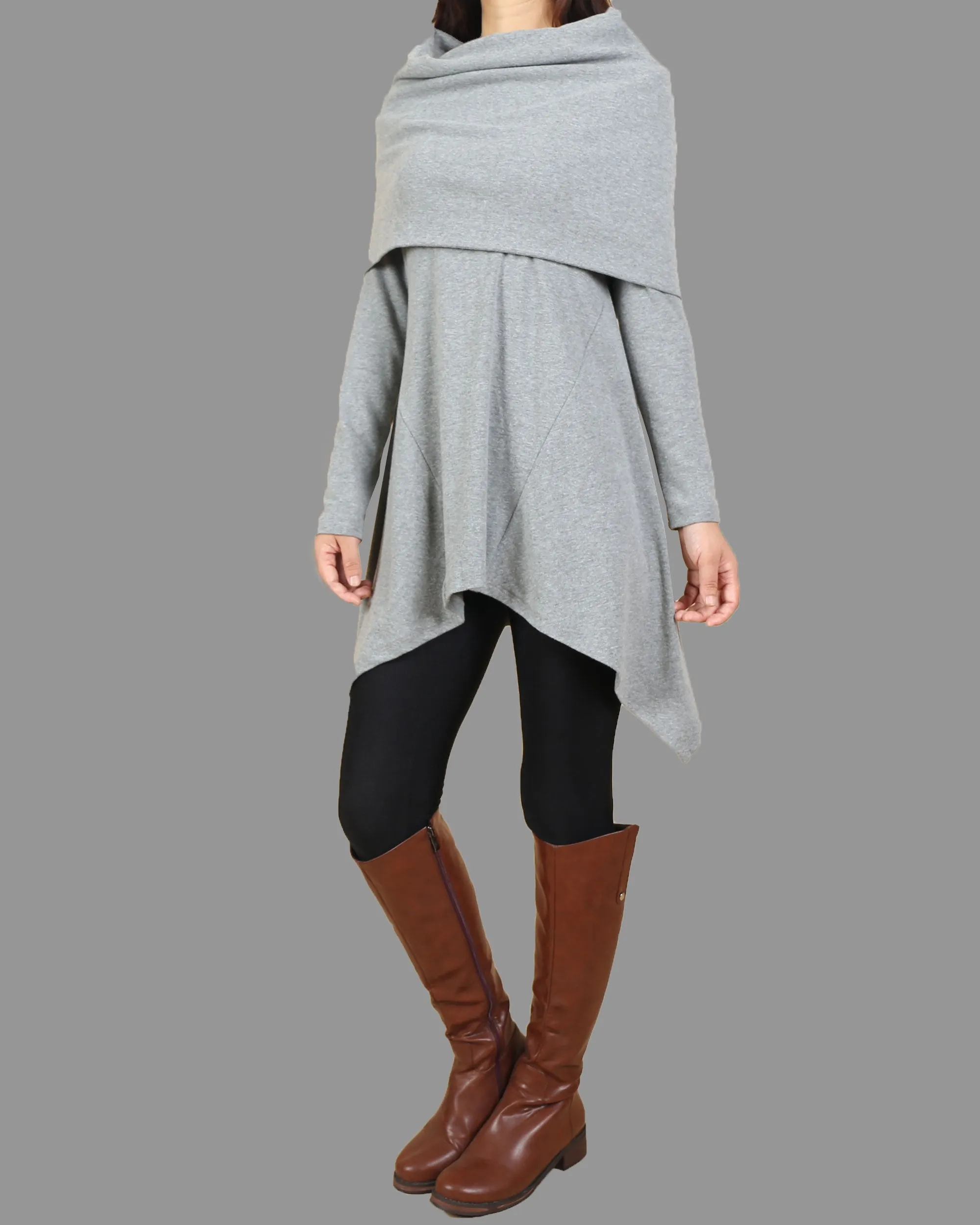 Cotton tunic tops, shawl collar top, knit tunic dress, plus size sweatshirt, oversized knit top, asymmetrical t-shirt(Y1084)