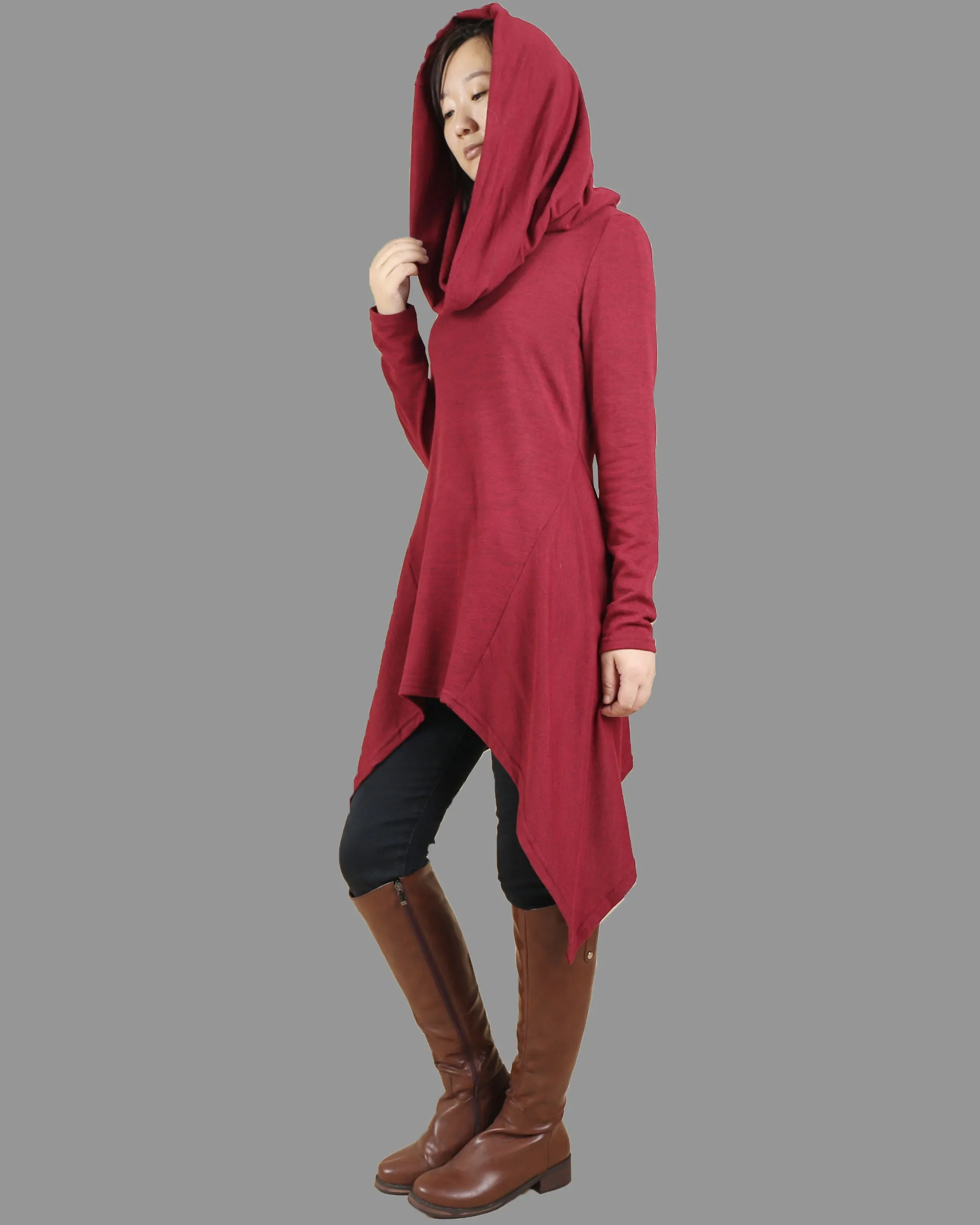Cotton tunic tops, shawl collar top, knit tunic dress, plus size sweatshirt, oversized knit top, asymmetrical t-shirt(Y1084)