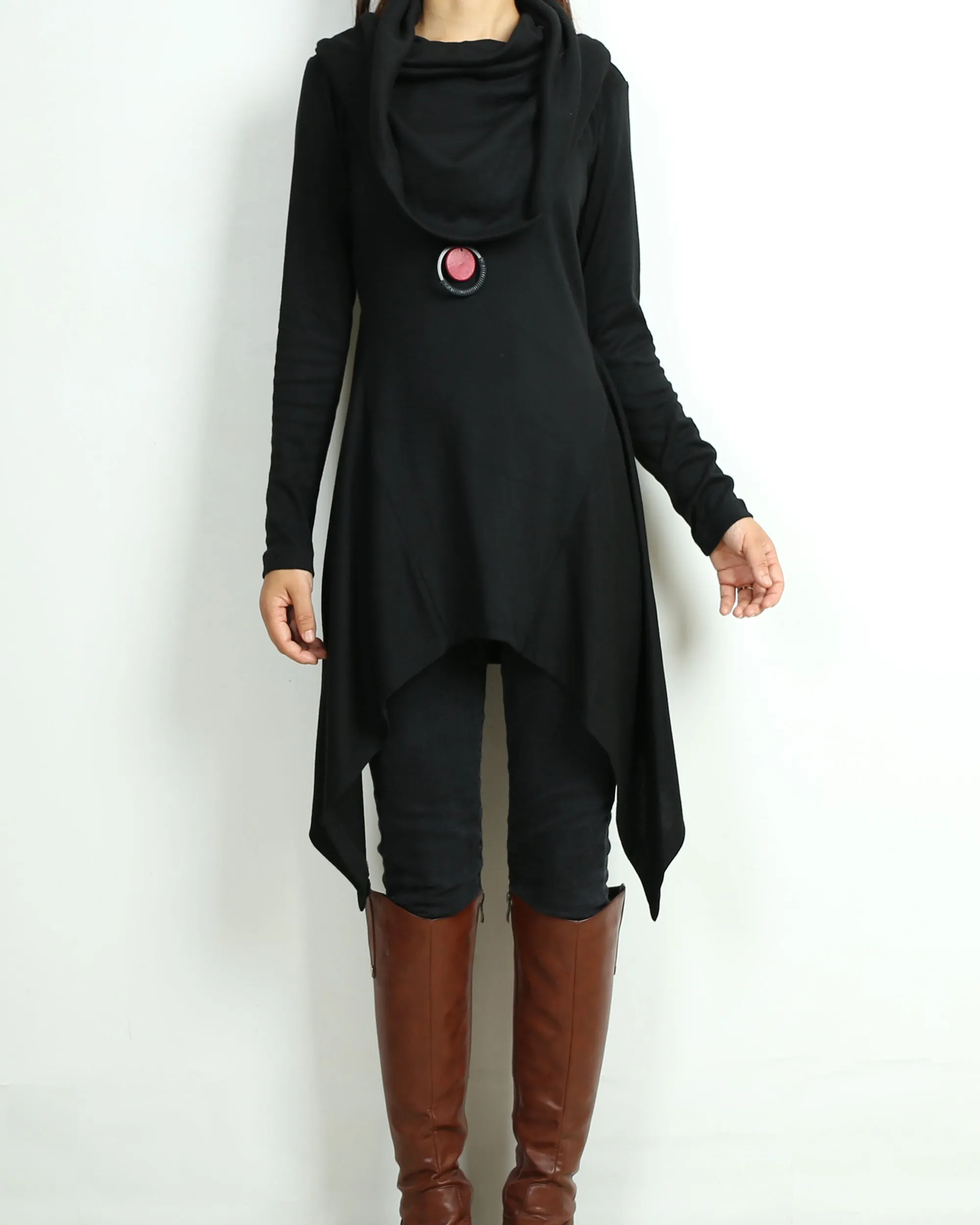 Cotton tunic tops, shawl collar top, knit tunic dress, plus size sweatshirt, oversized knit top, asymmetrical t-shirt(Y1084)