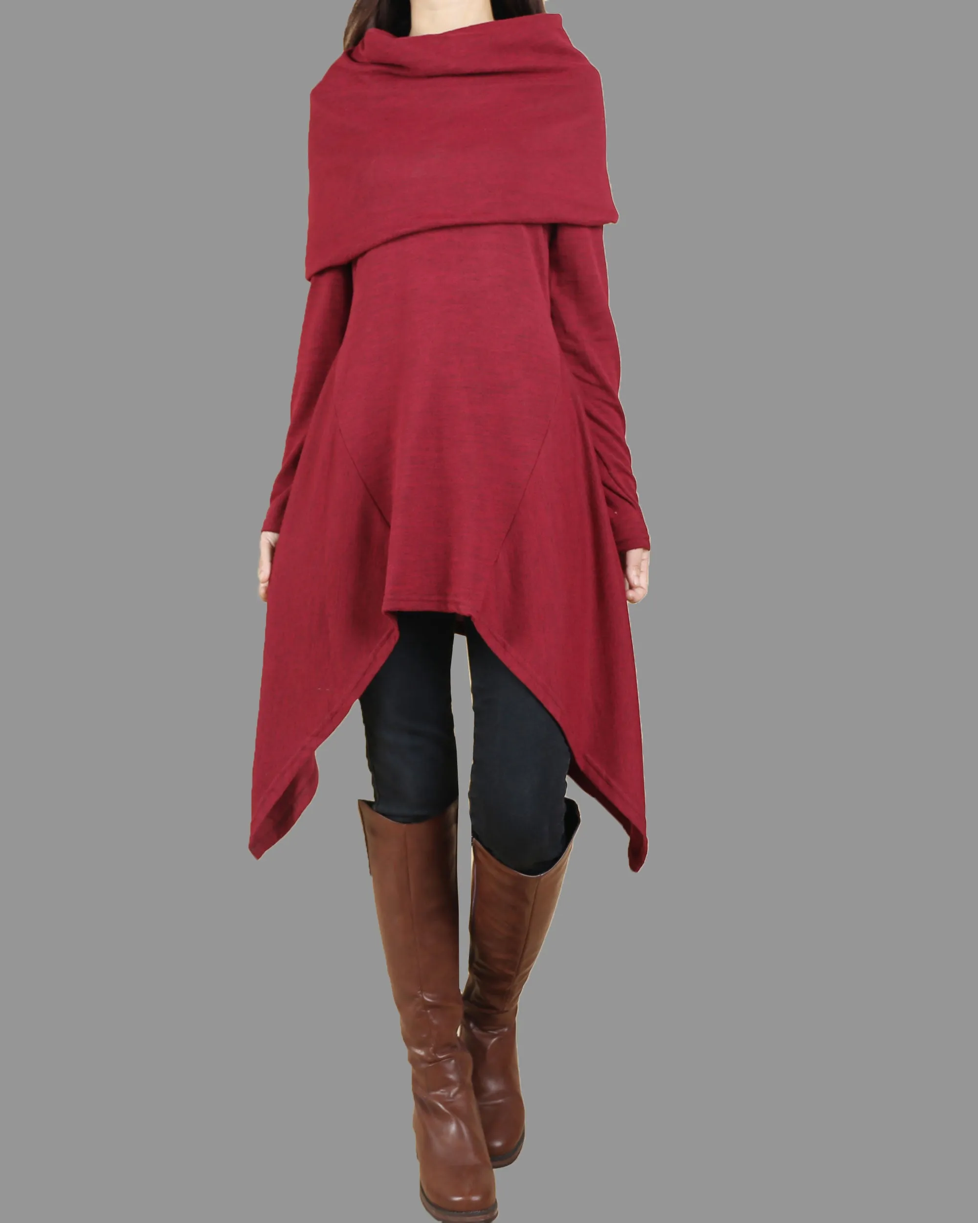 Cotton tunic tops, shawl collar top, knit tunic dress, plus size sweatshirt, oversized knit top, asymmetrical t-shirt(Y1084)