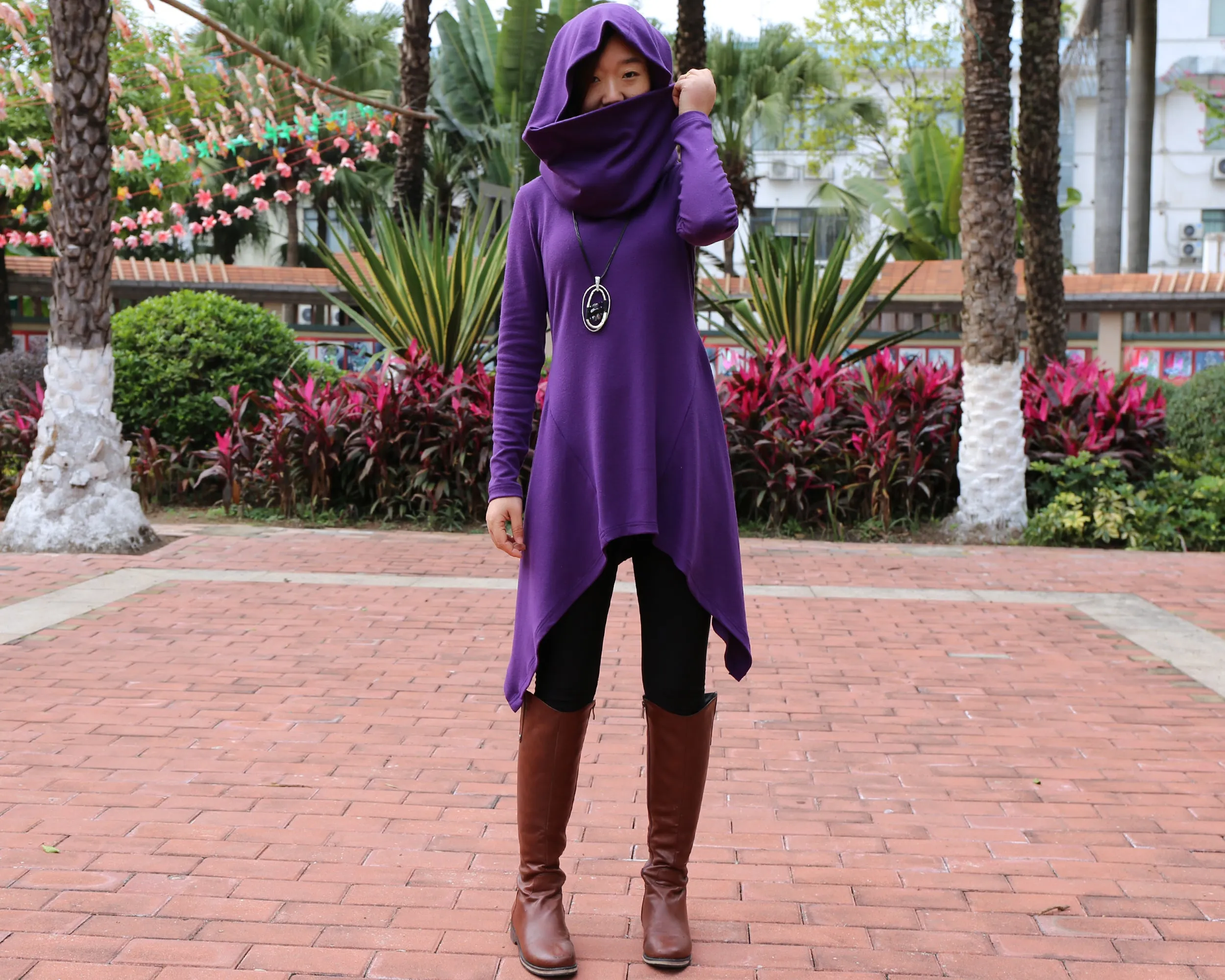 Cotton tunic tops, shawl collar top, knit tunic dress, plus size sweatshirt, oversized knit top, asymmetrical t-shirt(Y1084)