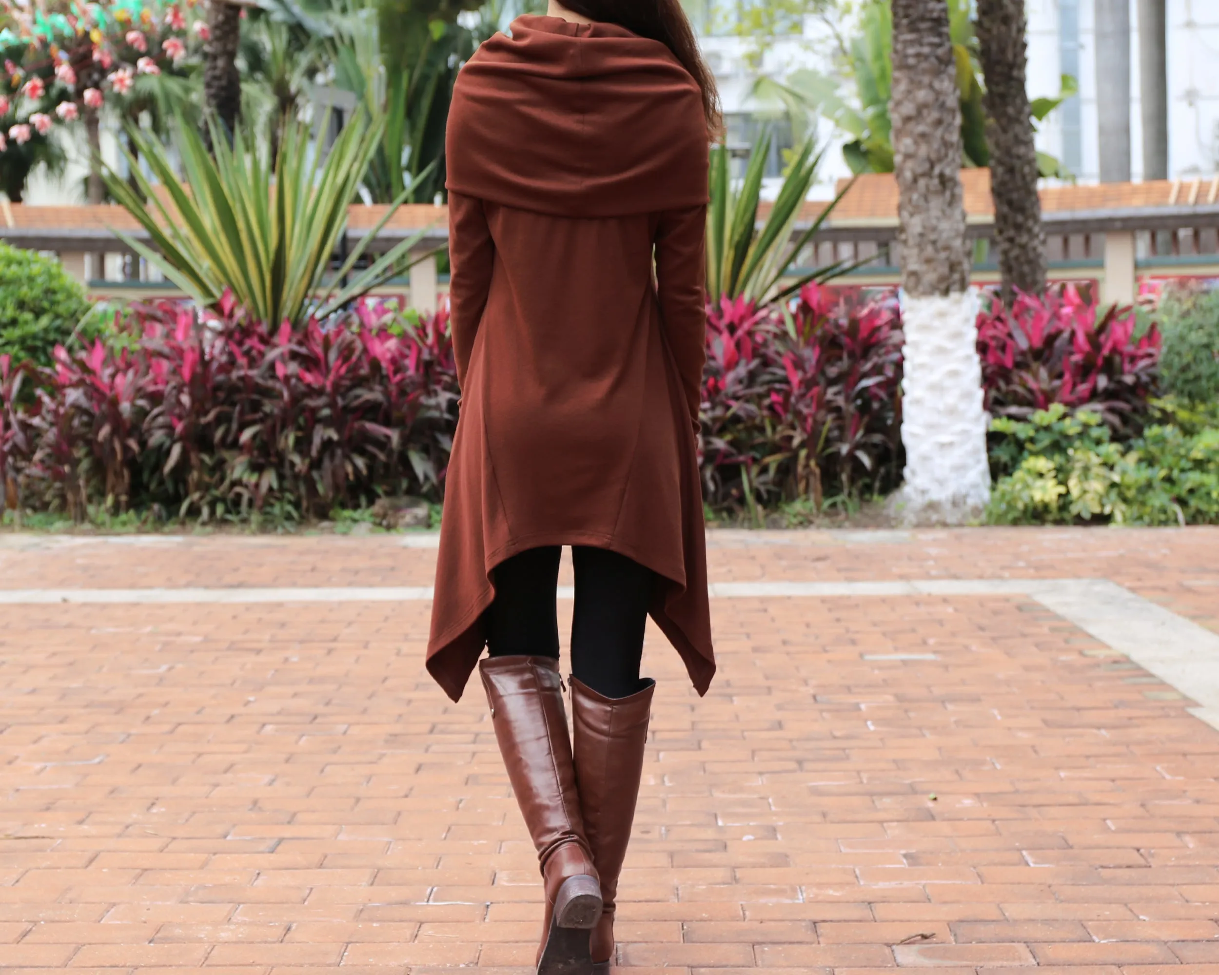 Cotton tunic tops, shawl collar top, knit tunic dress, plus size sweatshirt, oversized knit top, asymmetrical t-shirt(Y1084)