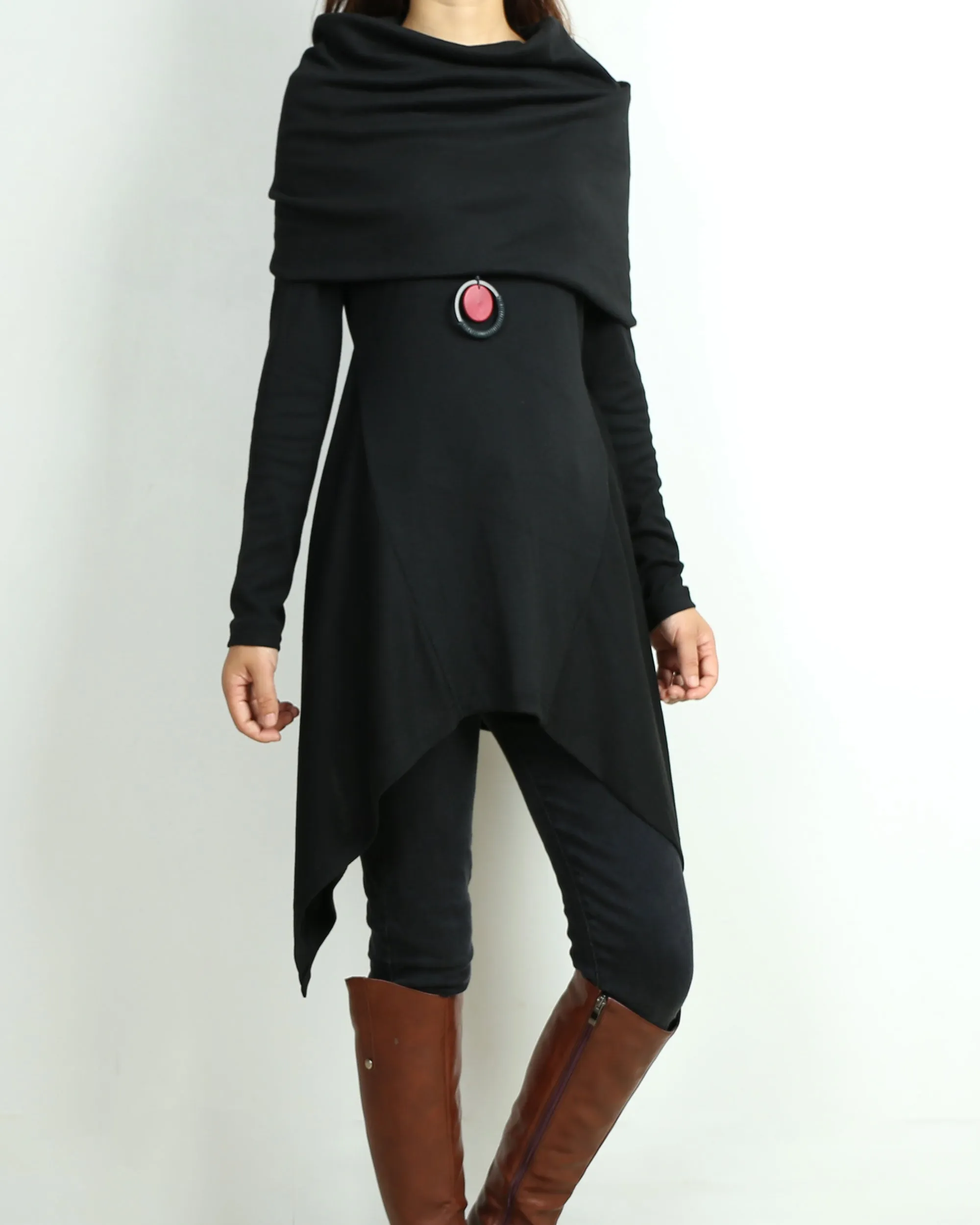 Cotton tunic tops, shawl collar top, knit tunic dress, plus size sweatshirt, oversized knit top, asymmetrical t-shirt(Y1084)