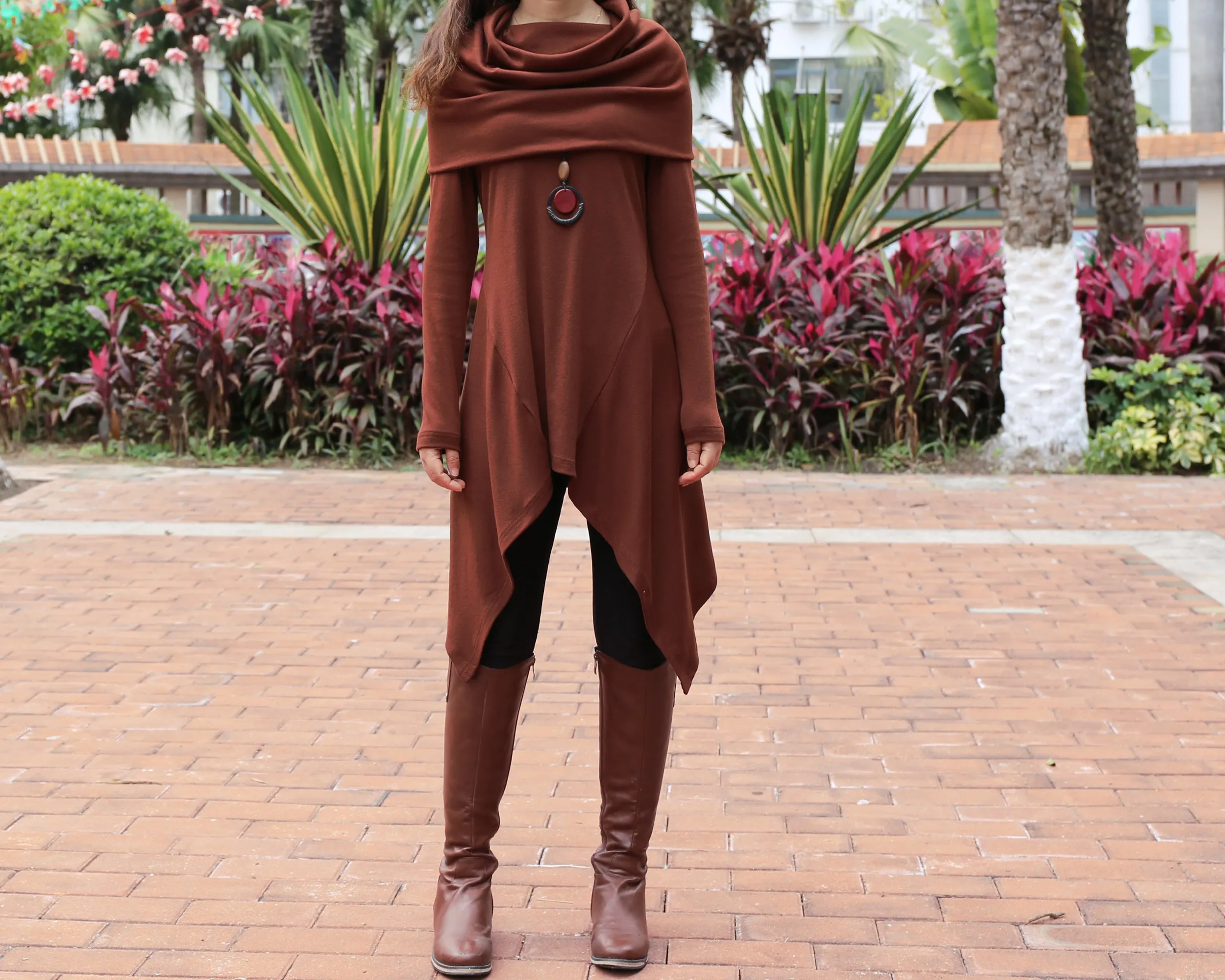 Cotton tunic tops, shawl collar top, knit tunic dress, plus size sweatshirt, oversized knit top, asymmetrical t-shirt(Y1084)
