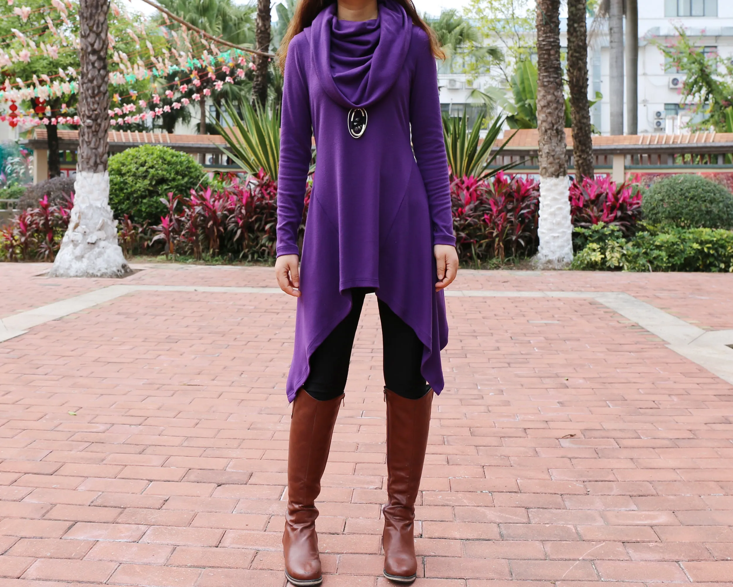 Cotton tunic tops, shawl collar top, knit tunic dress, plus size sweatshirt, oversized knit top, asymmetrical t-shirt(Y1084)